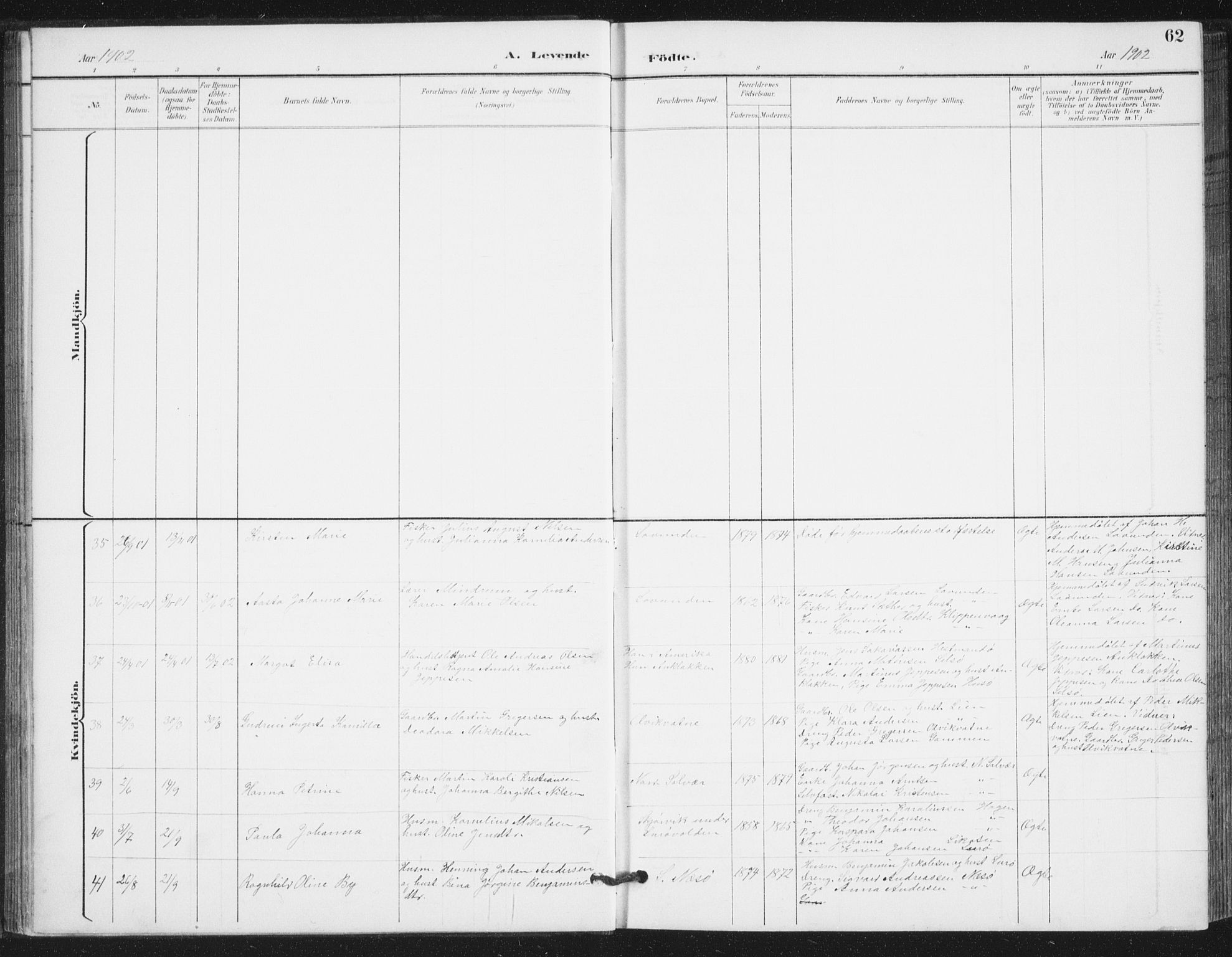 Ministerialprotokoller, klokkerbøker og fødselsregistre - Nordland, AV/SAT-A-1459/839/L0573: Parish register (copy) no. 839C03, 1892-1917, p. 62