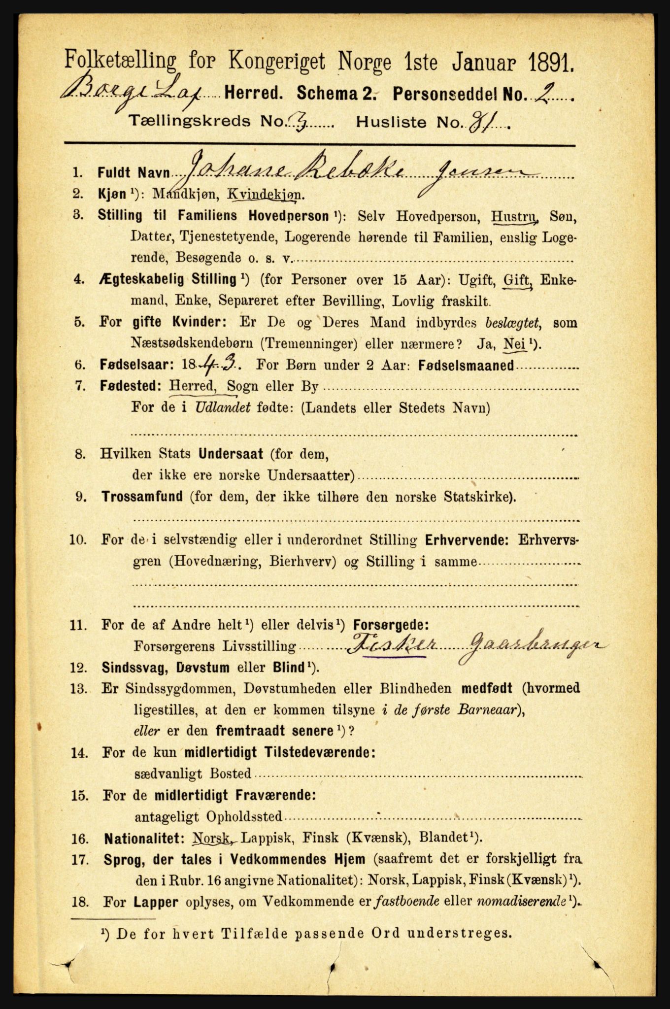 RA, 1891 census for 1862 Borge, 1891, p. 2018