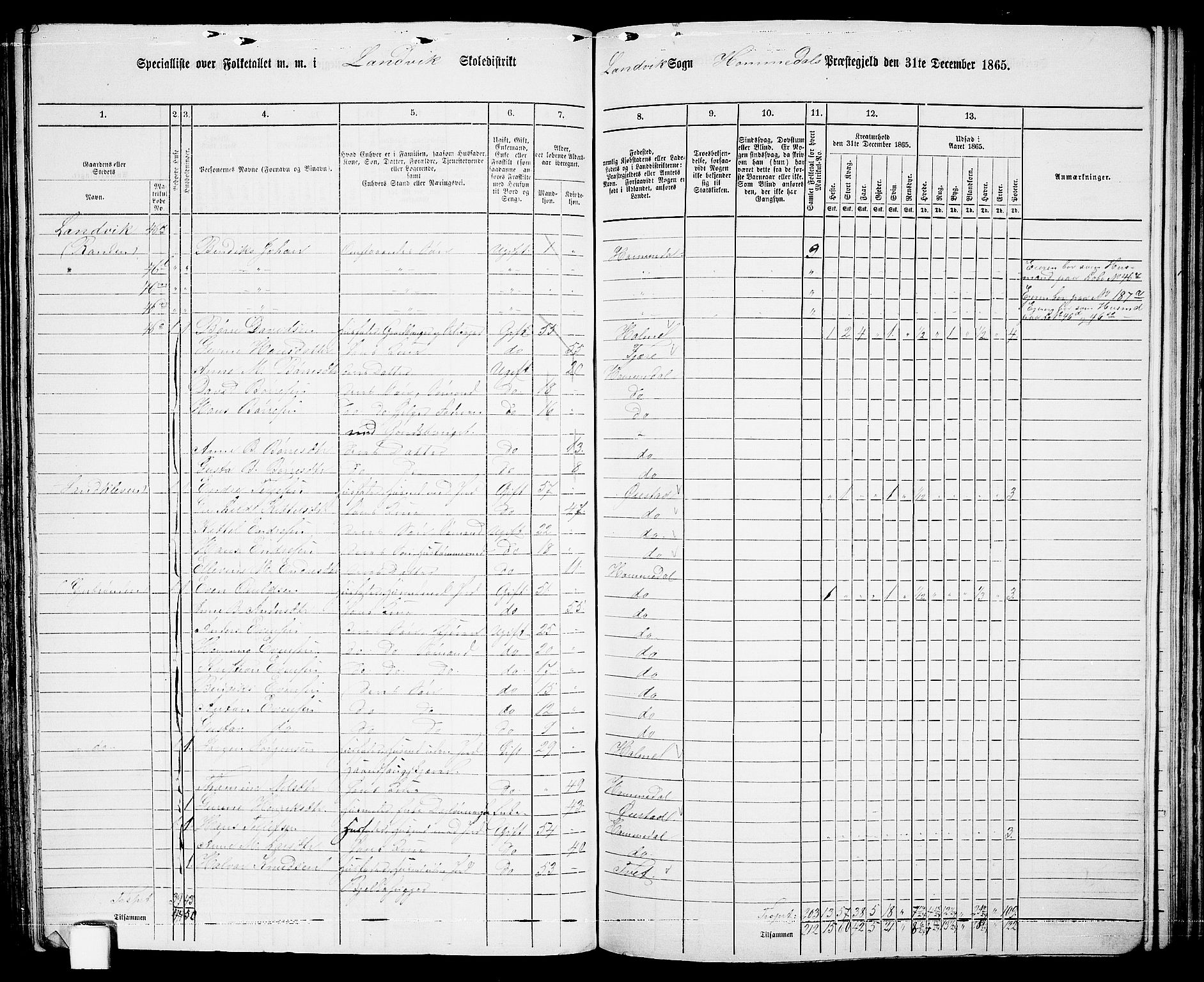 RA, 1865 census for Homedal, 1865, p. 82