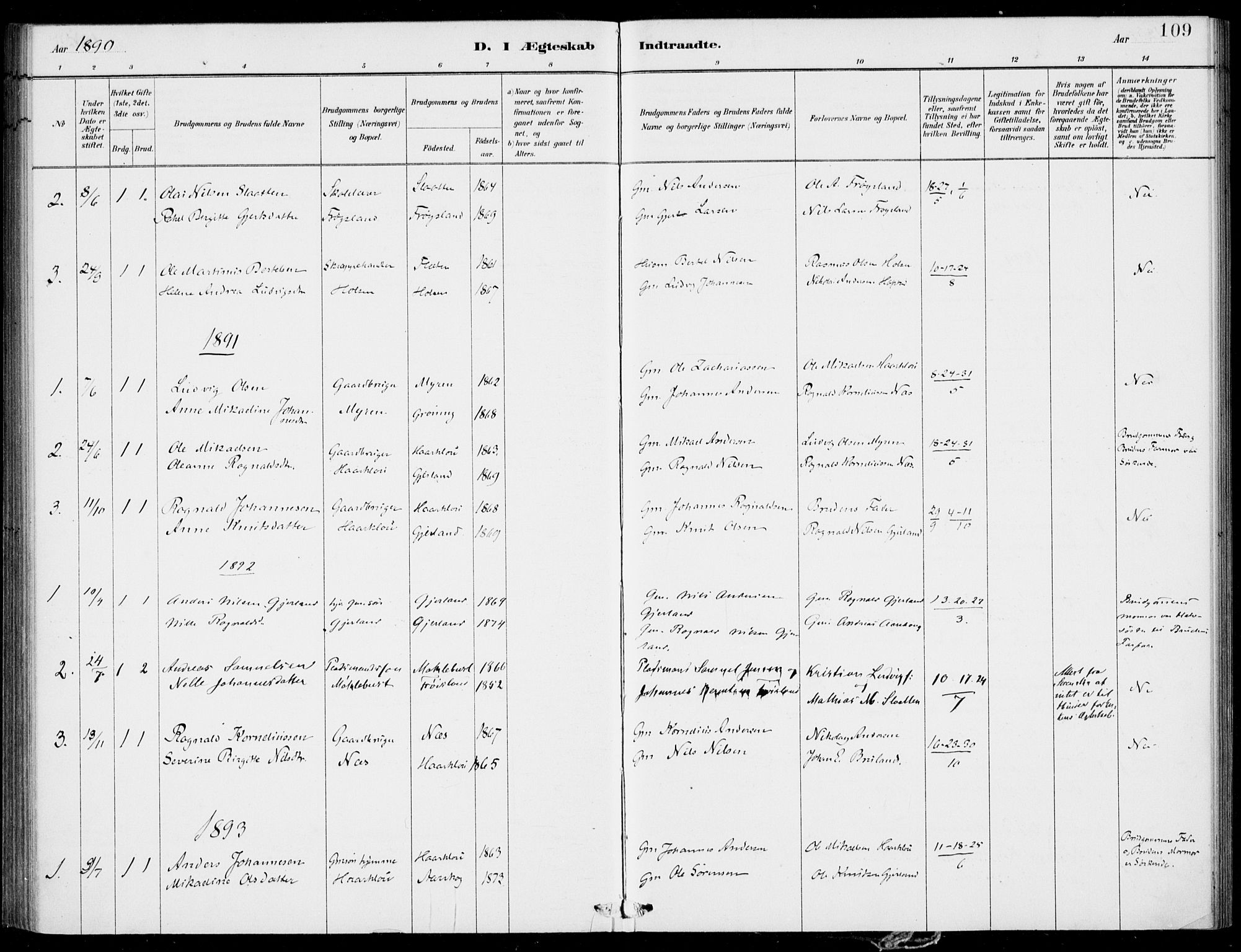 Førde sokneprestembete, SAB/A-79901/H/Haa/Haac/L0001: Parish register (official) no. C  1, 1881-1920, p. 109