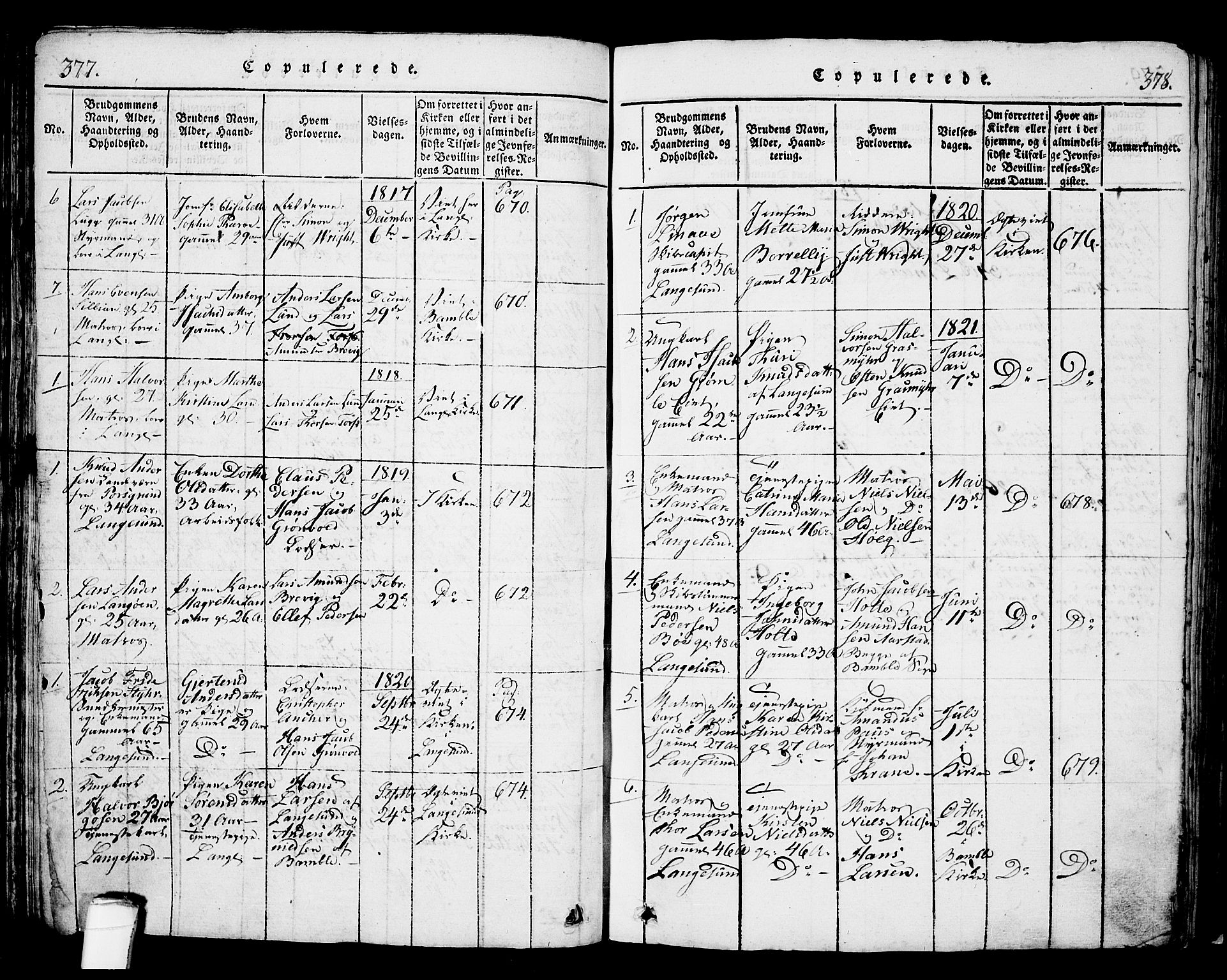 Langesund kirkebøker, AV/SAKO-A-280/G/Ga/L0003: Parish register (copy) no. 3, 1815-1858, p. 377-378