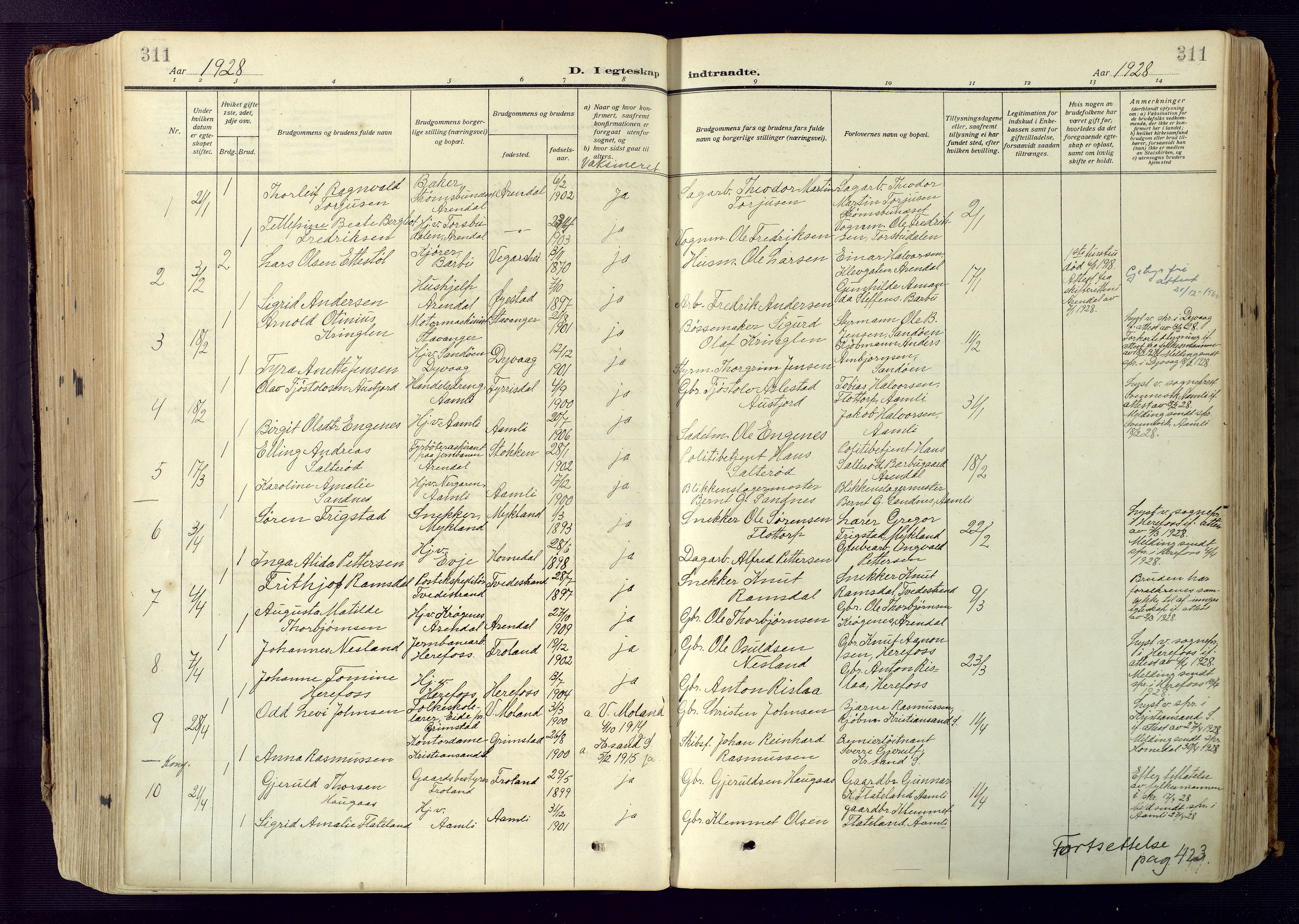 Barbu sokneprestkontor, AV/SAK-1111-0003/F/Fa/L0006: Parish register (official) no. A 6, 1910-1929, p. 311