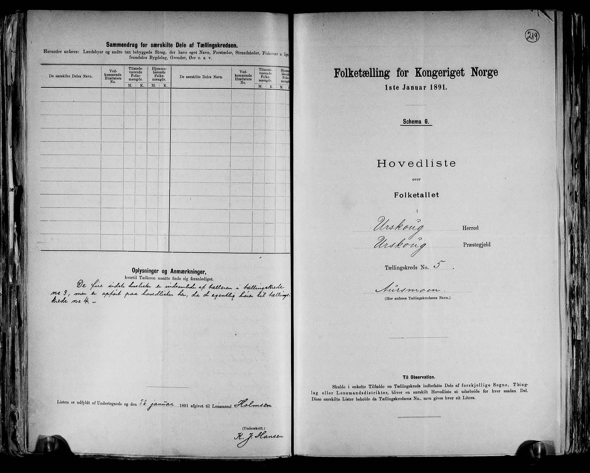 RA, 1891 census for 0224 Aurskog, 1891, p. 16