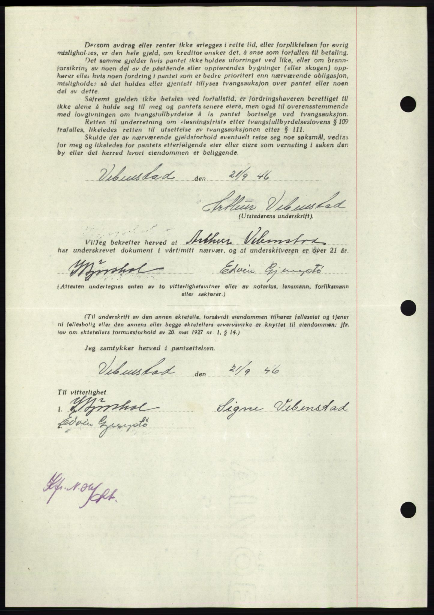 Nordmøre sorenskriveri, AV/SAT-A-4132/1/2/2Ca: Mortgage book no. B95, 1946-1947, Diary no: : 2098/1946