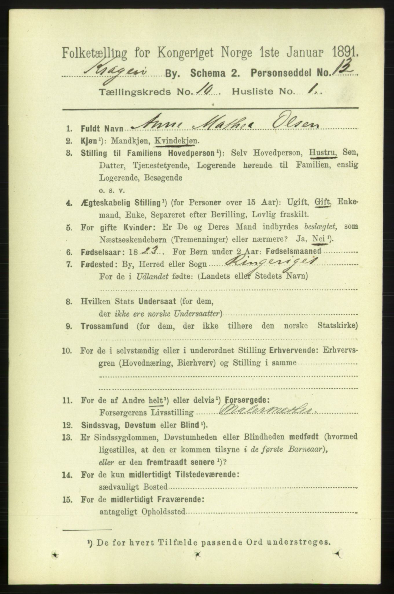 RA, 1891 census for 0801 Kragerø, 1891, p. 3763