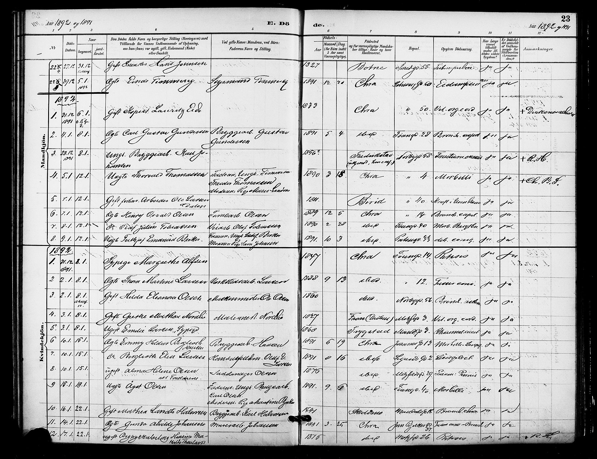 Grønland prestekontor Kirkebøker, SAO/A-10848/F/Fa/L0010: Parish register (official) no. 10, 1891-1898, p. 23