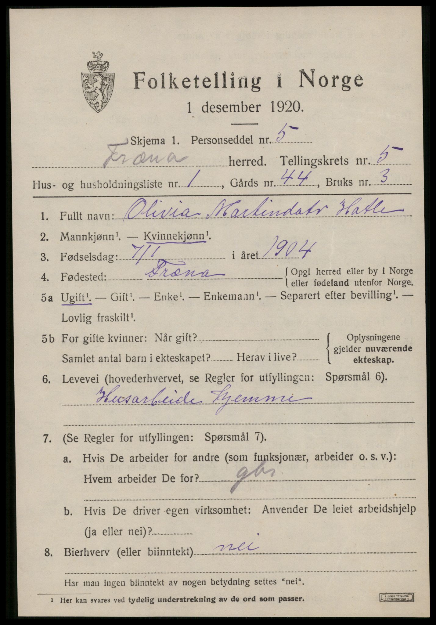 SAT, 1920 census for Fræna, 1920, p. 3551