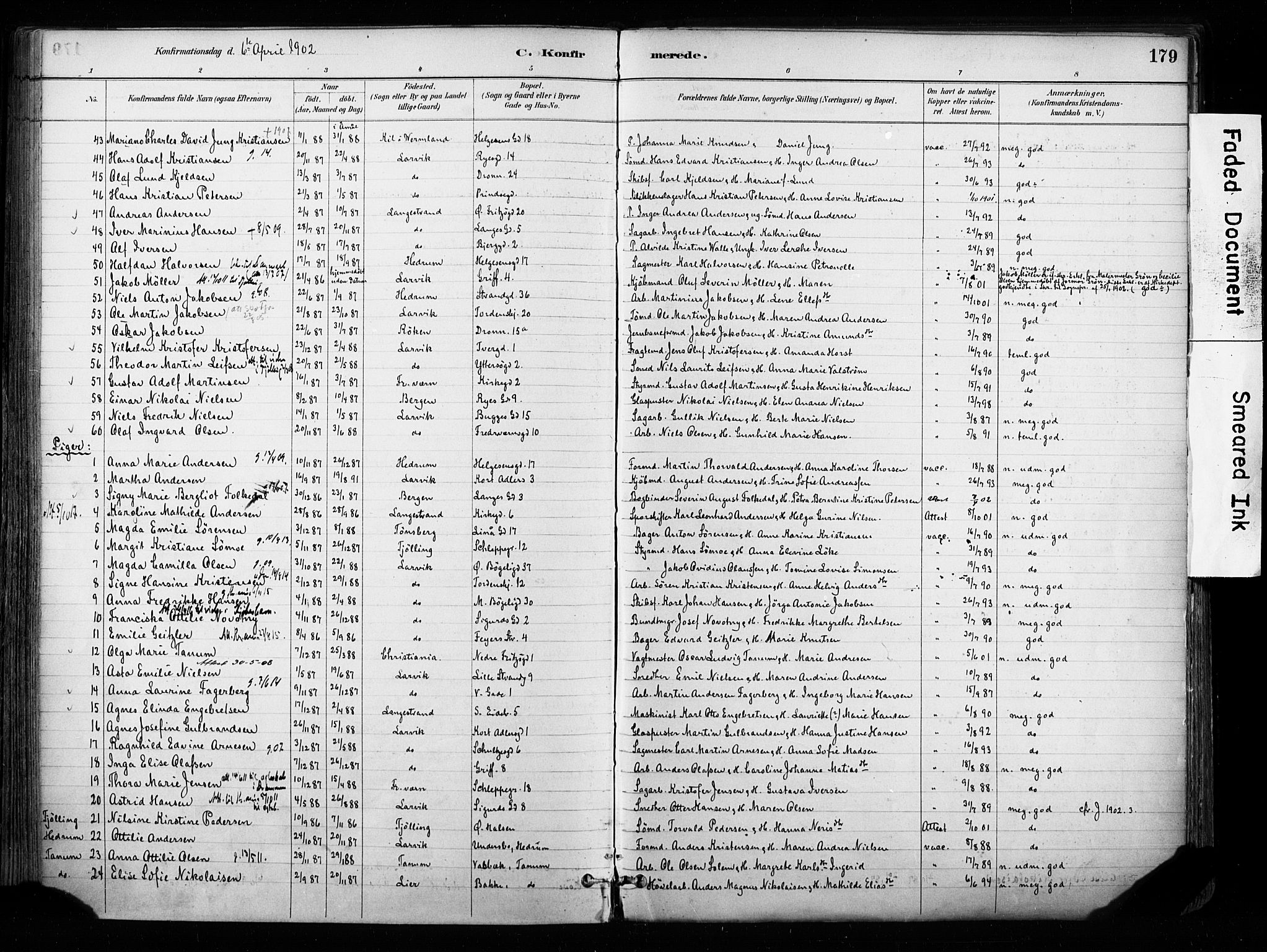 Larvik kirkebøker, AV/SAKO-A-352/F/Fa/L0008: Parish register (official) no. I 8, 1884-1902, p. 179