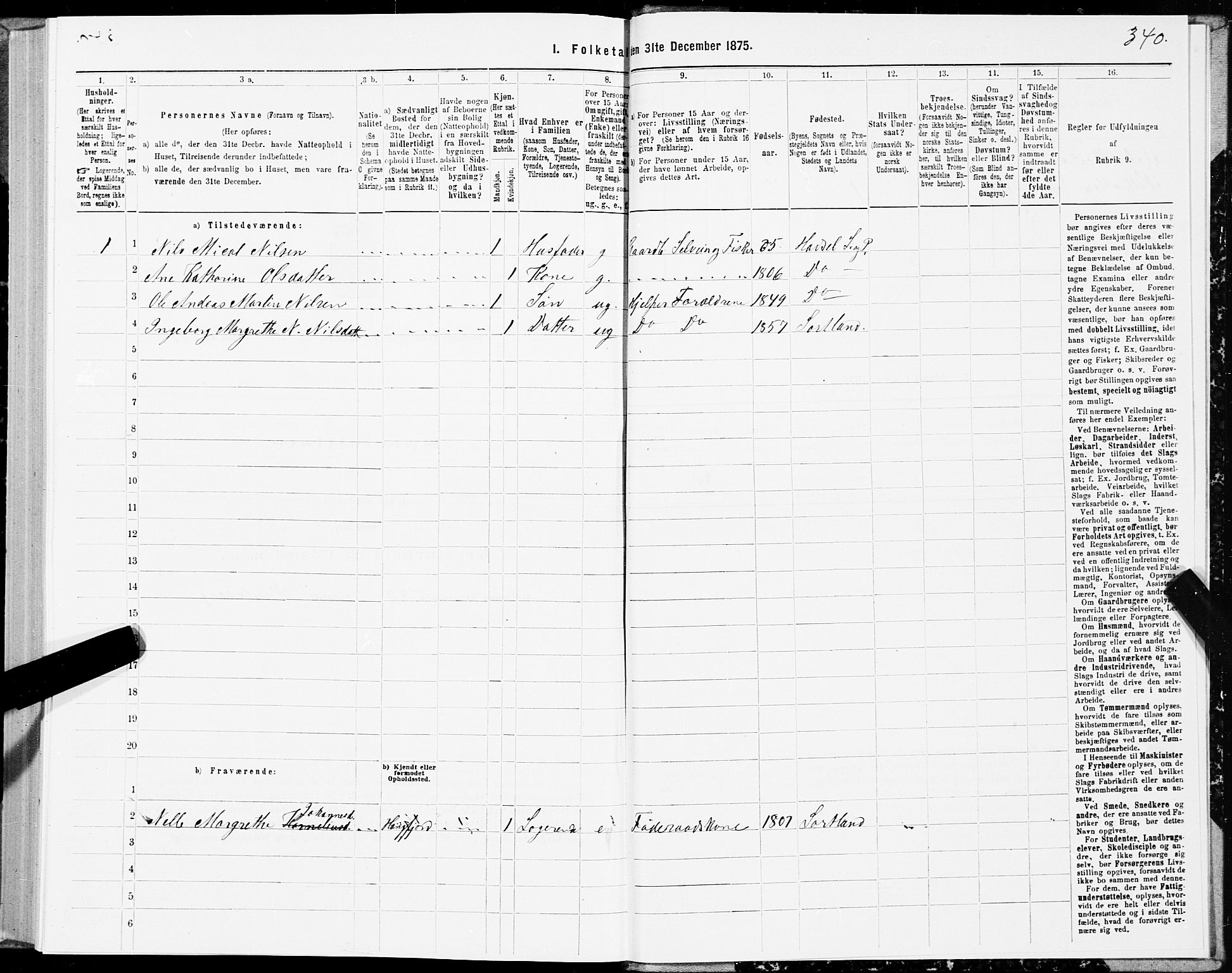 SAT, 1875 census for 1870P Sortland, 1875, p. 2340