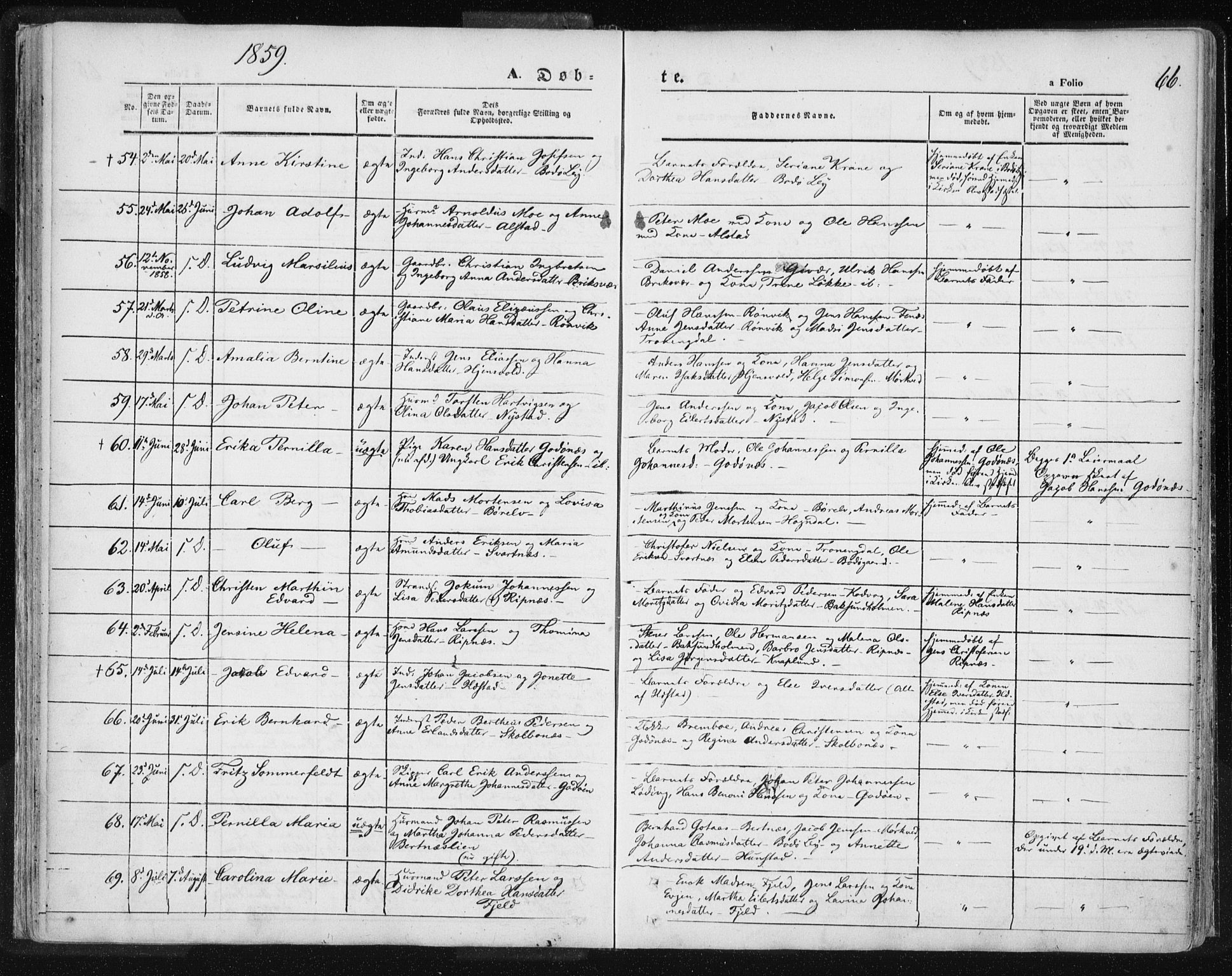 Ministerialprotokoller, klokkerbøker og fødselsregistre - Nordland, AV/SAT-A-1459/801/L0007: Parish register (official) no. 801A07, 1845-1863, p. 66