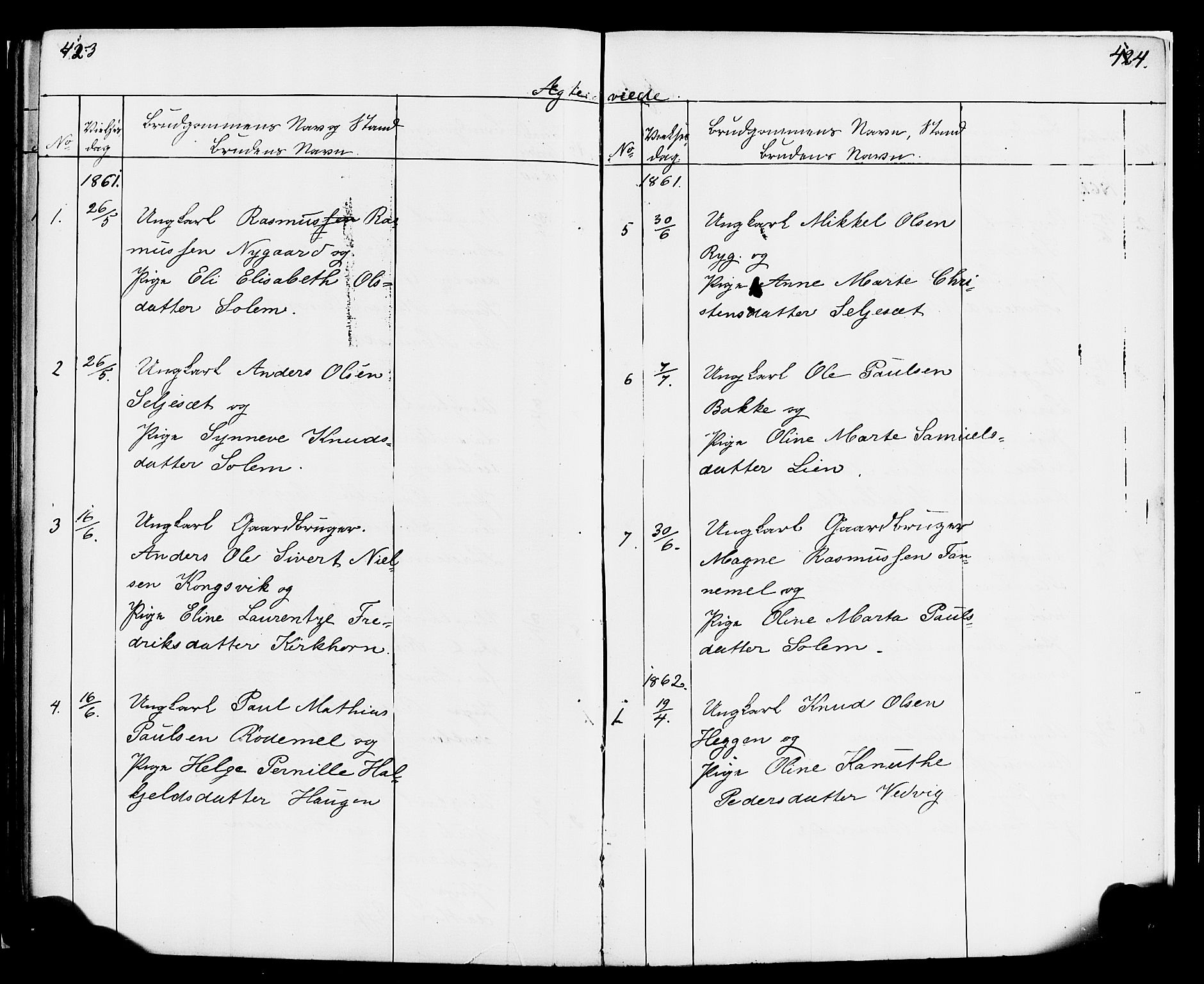 Hornindal sokneprestembete, AV/SAB-A-82401/H/Haa/Haaa/L0001: Parish register (official) no. A 1, 1837-1866, p. 422-423