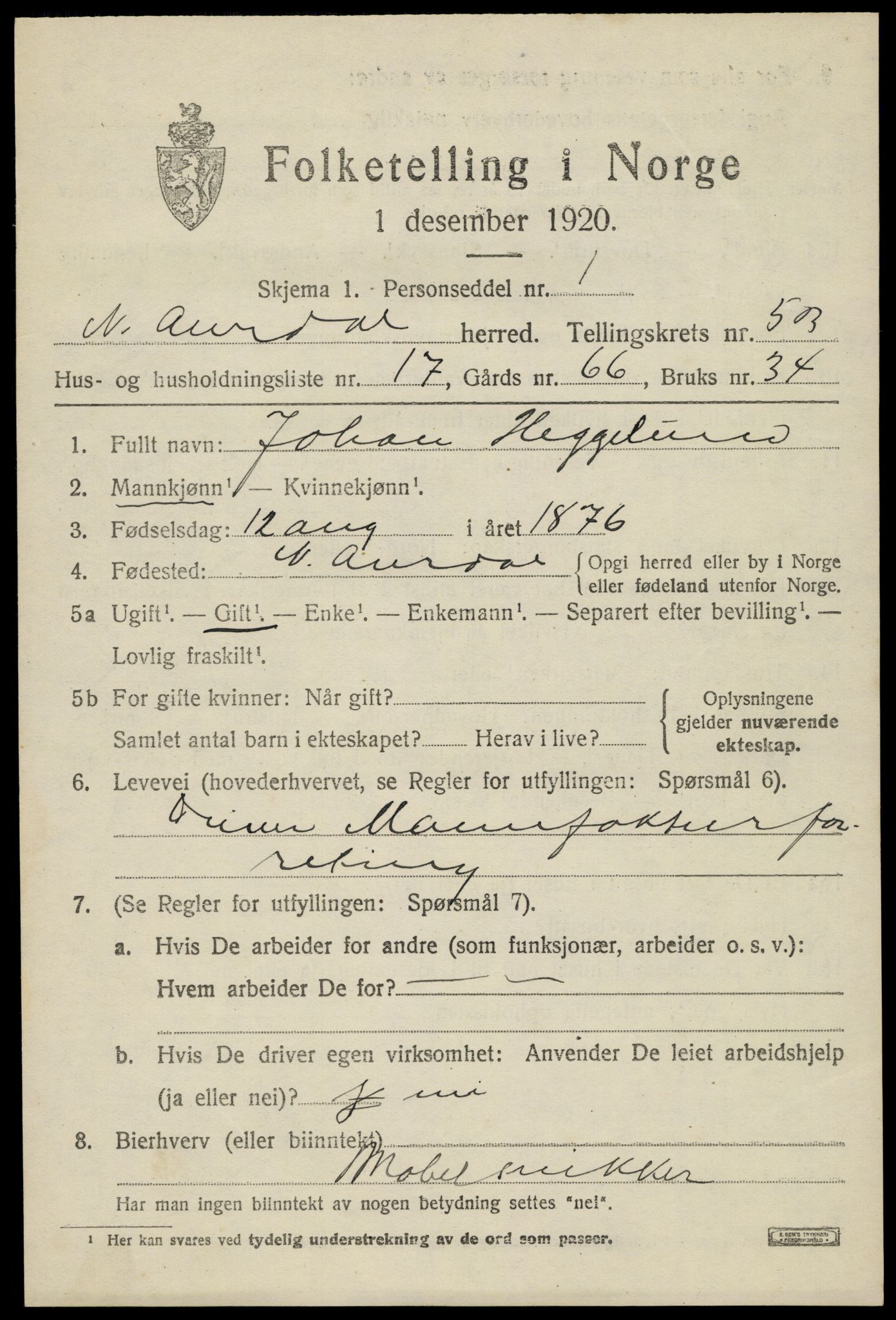 SAH, 1920 census for Nord-Aurdal, 1920, p. 5332