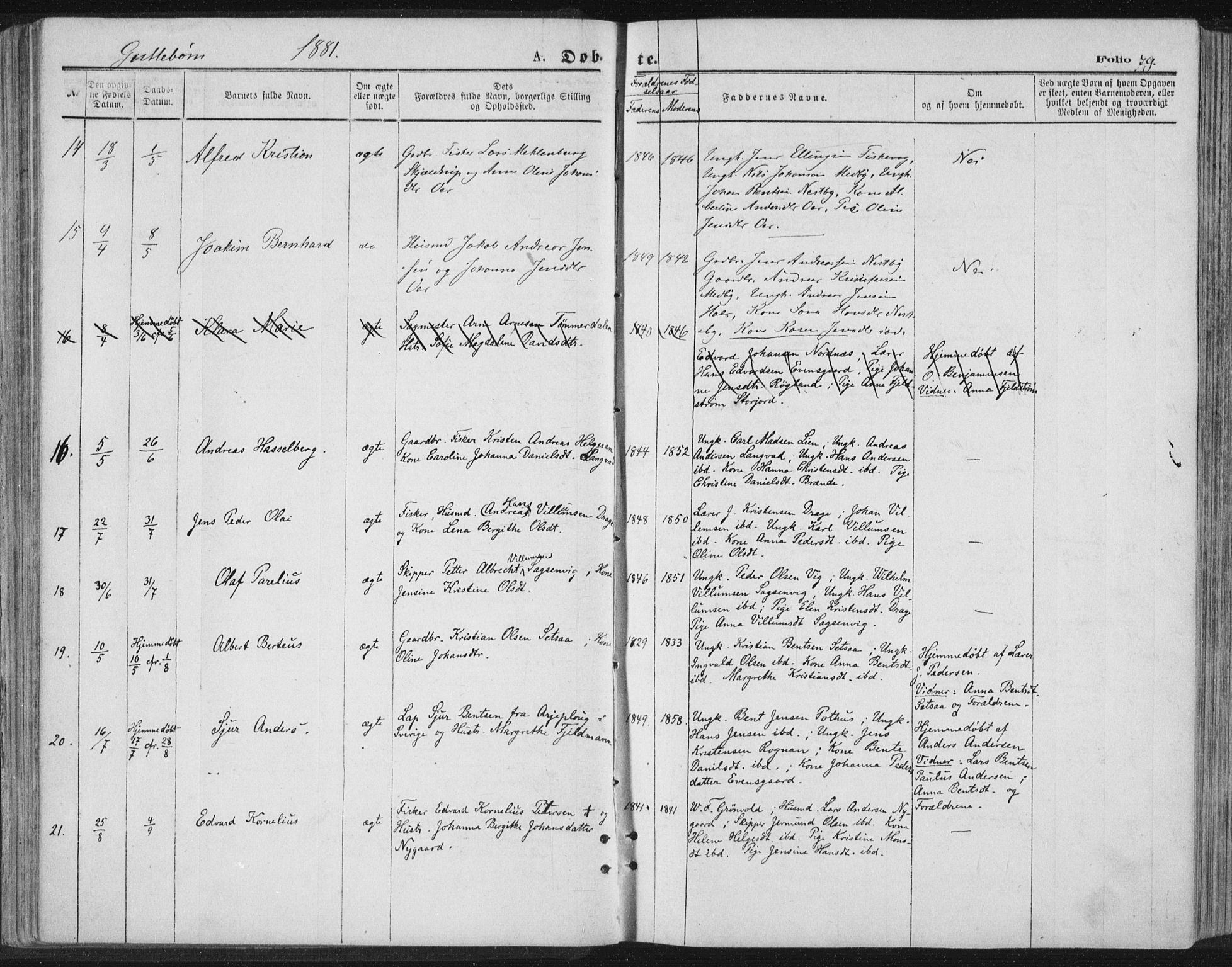 Ministerialprotokoller, klokkerbøker og fødselsregistre - Nordland, AV/SAT-A-1459/847/L0668: Parish register (official) no. 847A08, 1872-1886, p. 79