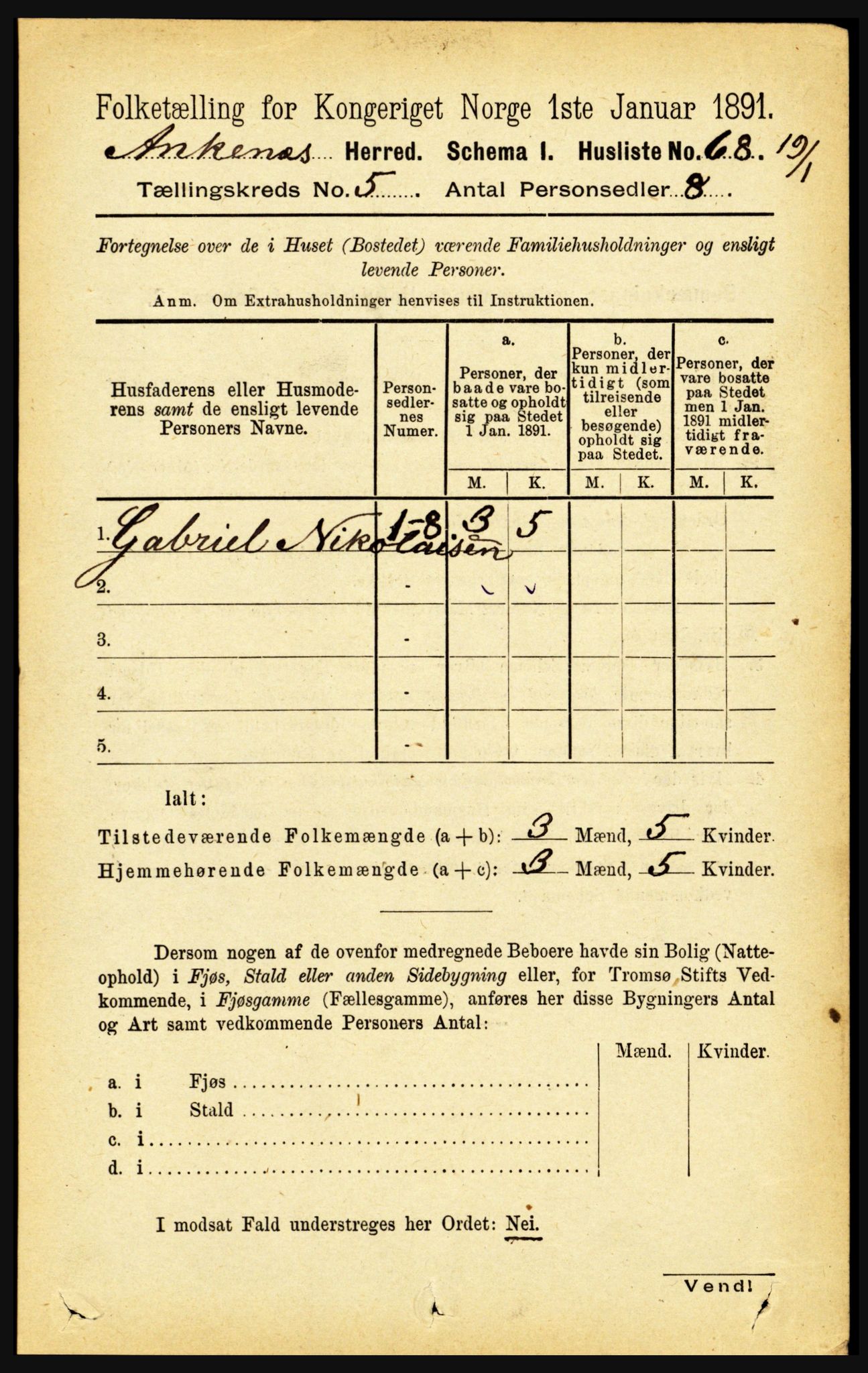 RA, 1891 census for 1855 Ankenes, 1891, p. 2737