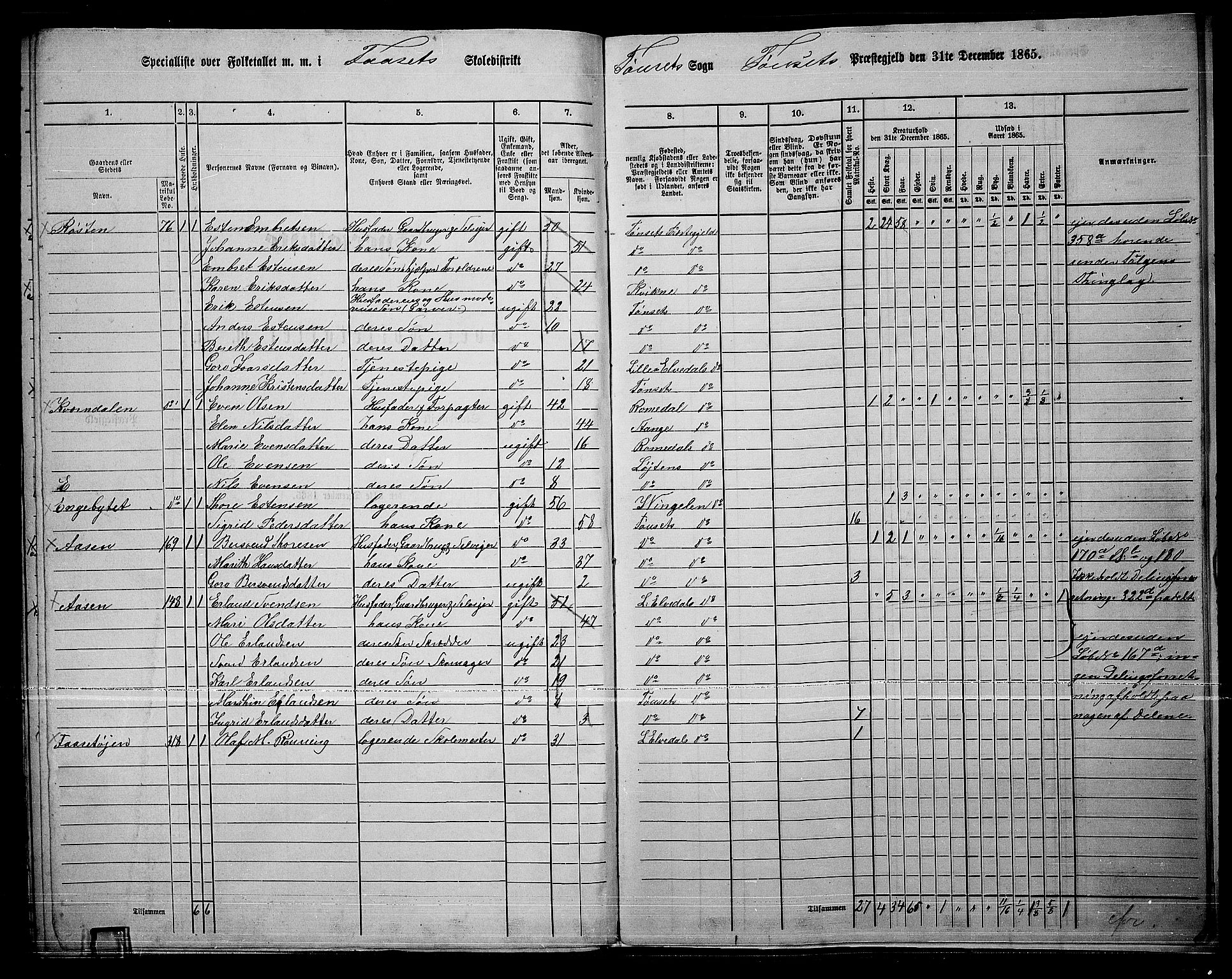 RA, 1865 census for Tynset, 1865, p. 129