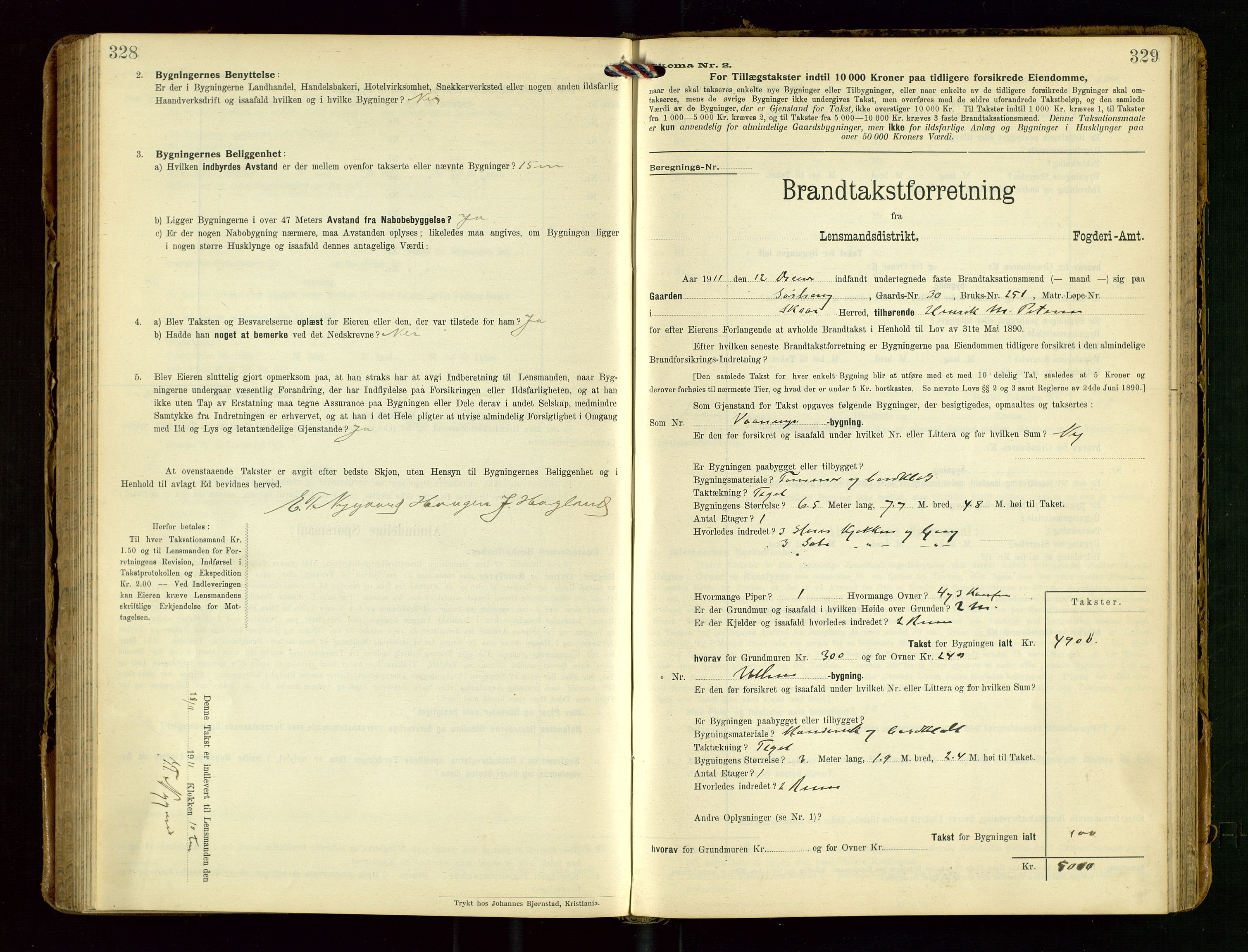 Torvestad lensmannskontor, SAST/A-100307/1/Gob/L0004: "Brandtaxationsprotokol for Torvestad Lensmannsdistrikt", 1909-1923, p. 328-329