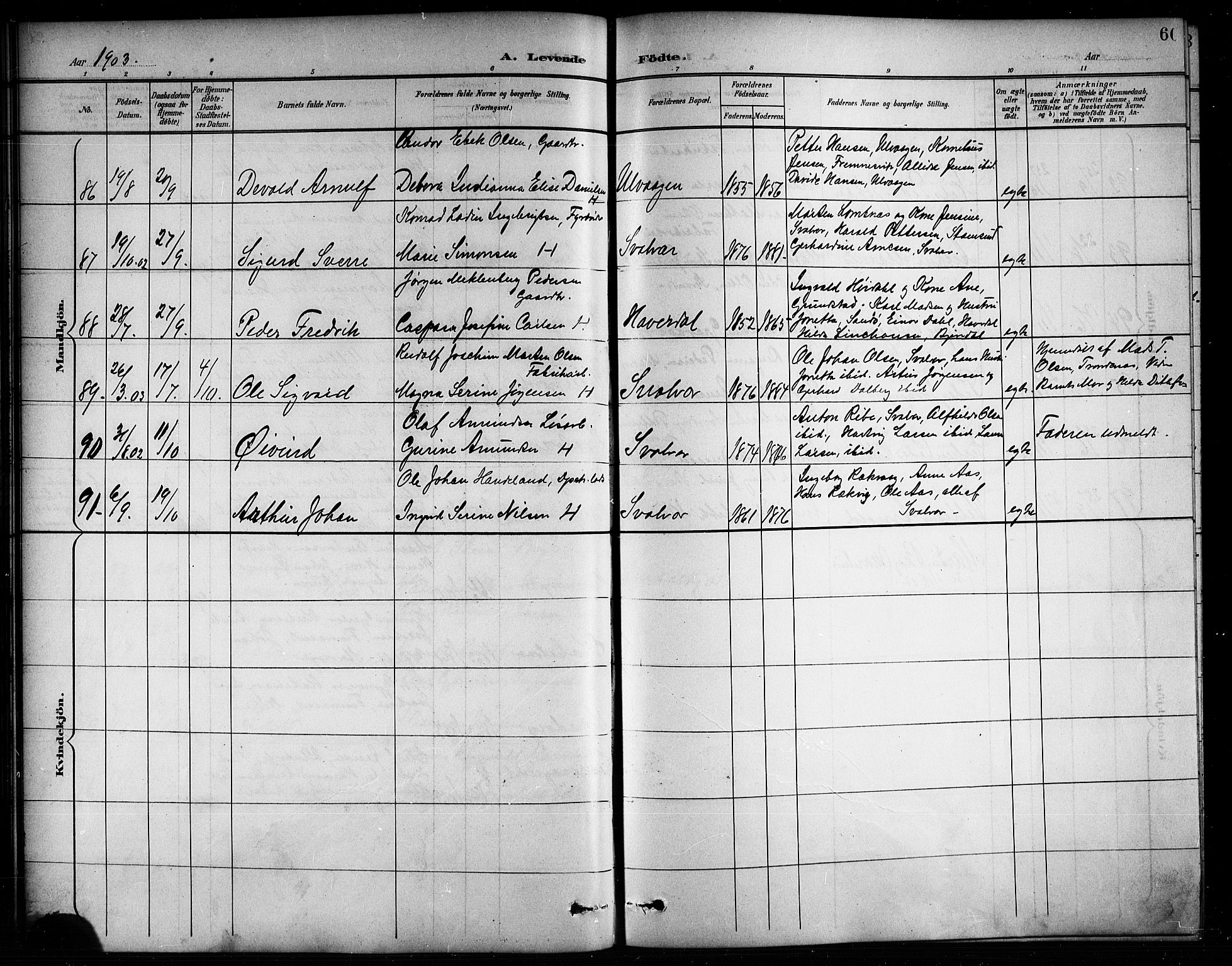 Ministerialprotokoller, klokkerbøker og fødselsregistre - Nordland, AV/SAT-A-1459/874/L1078: Parish register (copy) no. 874C07, 1900-1907, p. 60