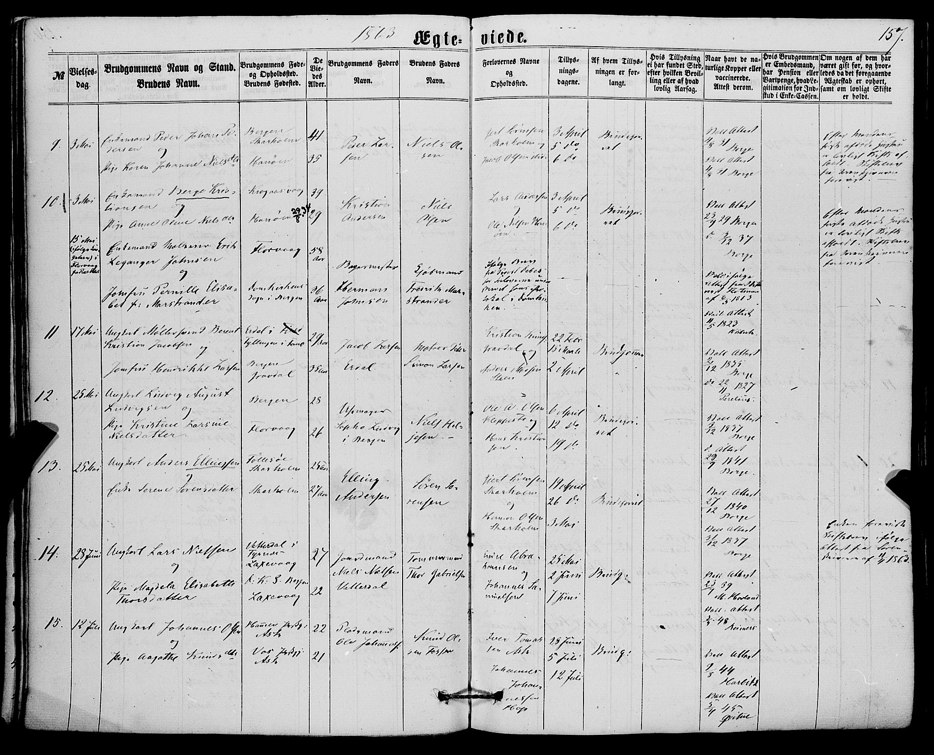 Askøy Sokneprestembete, SAB/A-74101/H/Ha/Haa/Haaa/L0009: Parish register (official) no. A 9, 1863-1877, p. 157