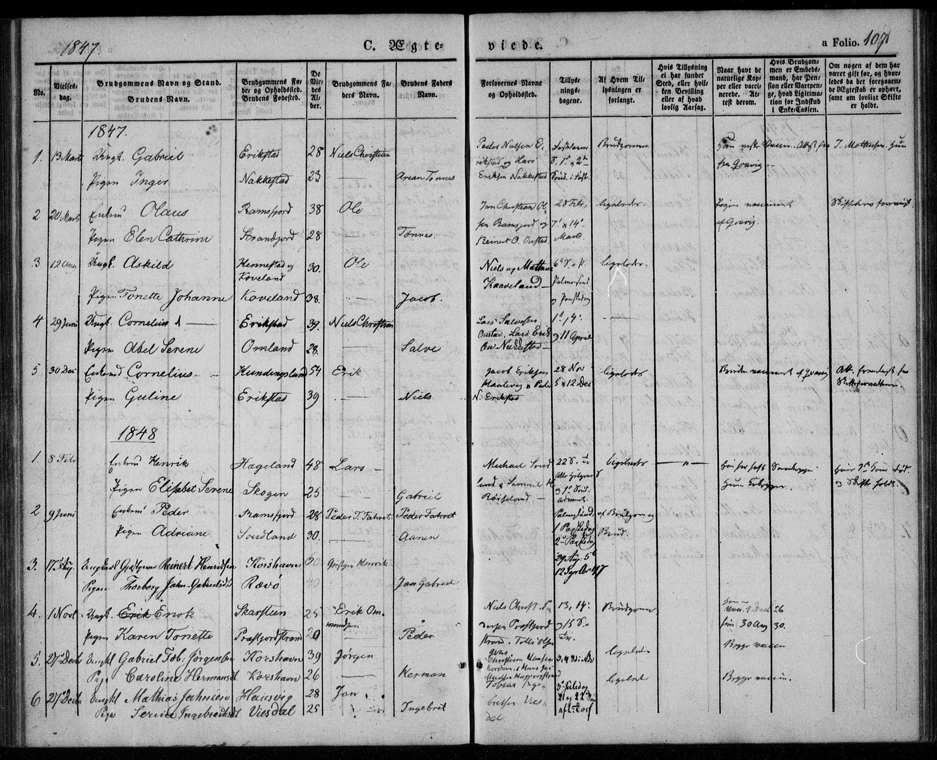 Lyngdal sokneprestkontor, SAK/1111-0029/F/Fa/Faa/L0001: Parish register (official) no. A 1, 1837-1857, p. 107