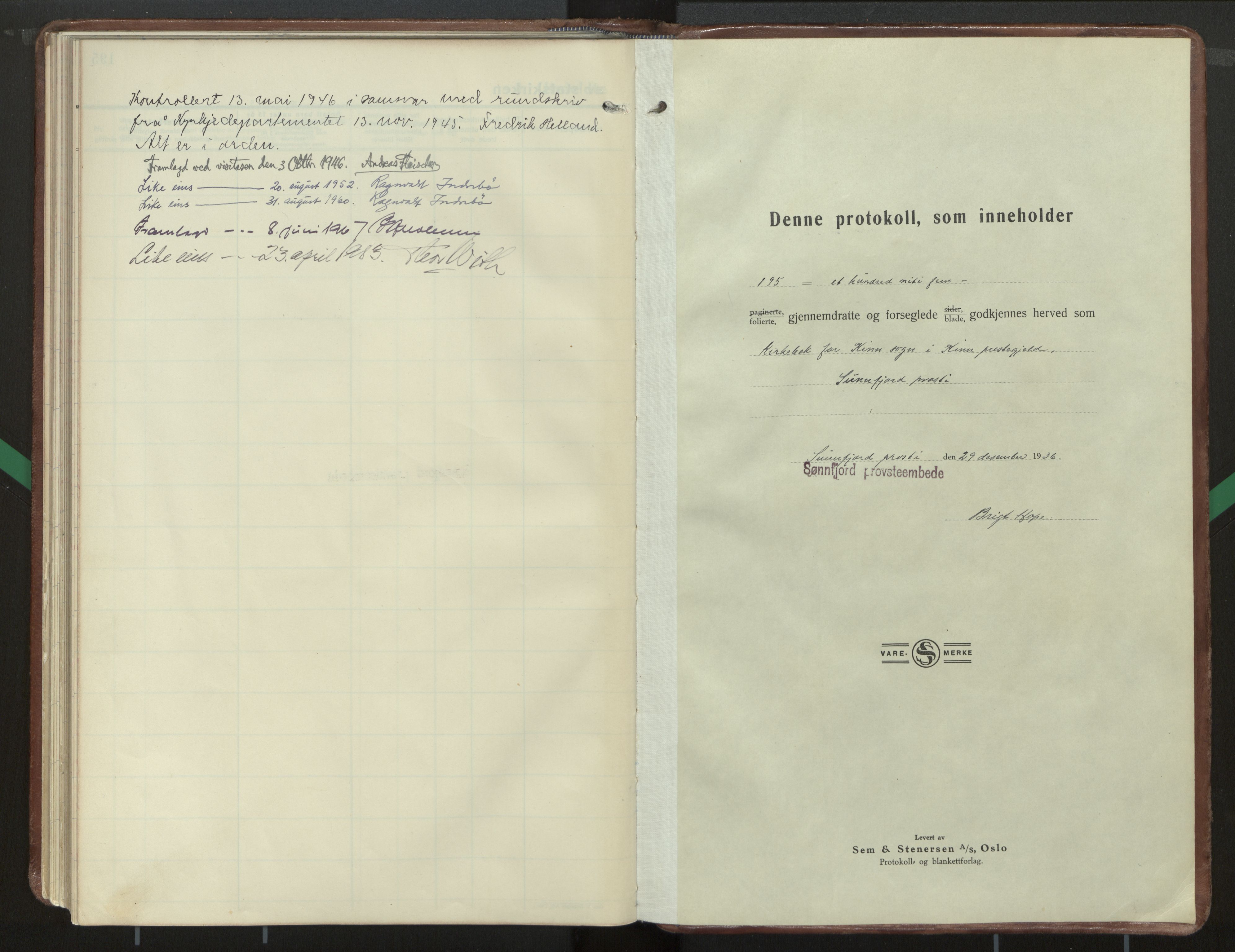 Kinn sokneprestembete, AV/SAB-A-80801/H/Haa/Haab/L0012: Parish register (official) no. B 12, 1937-1968