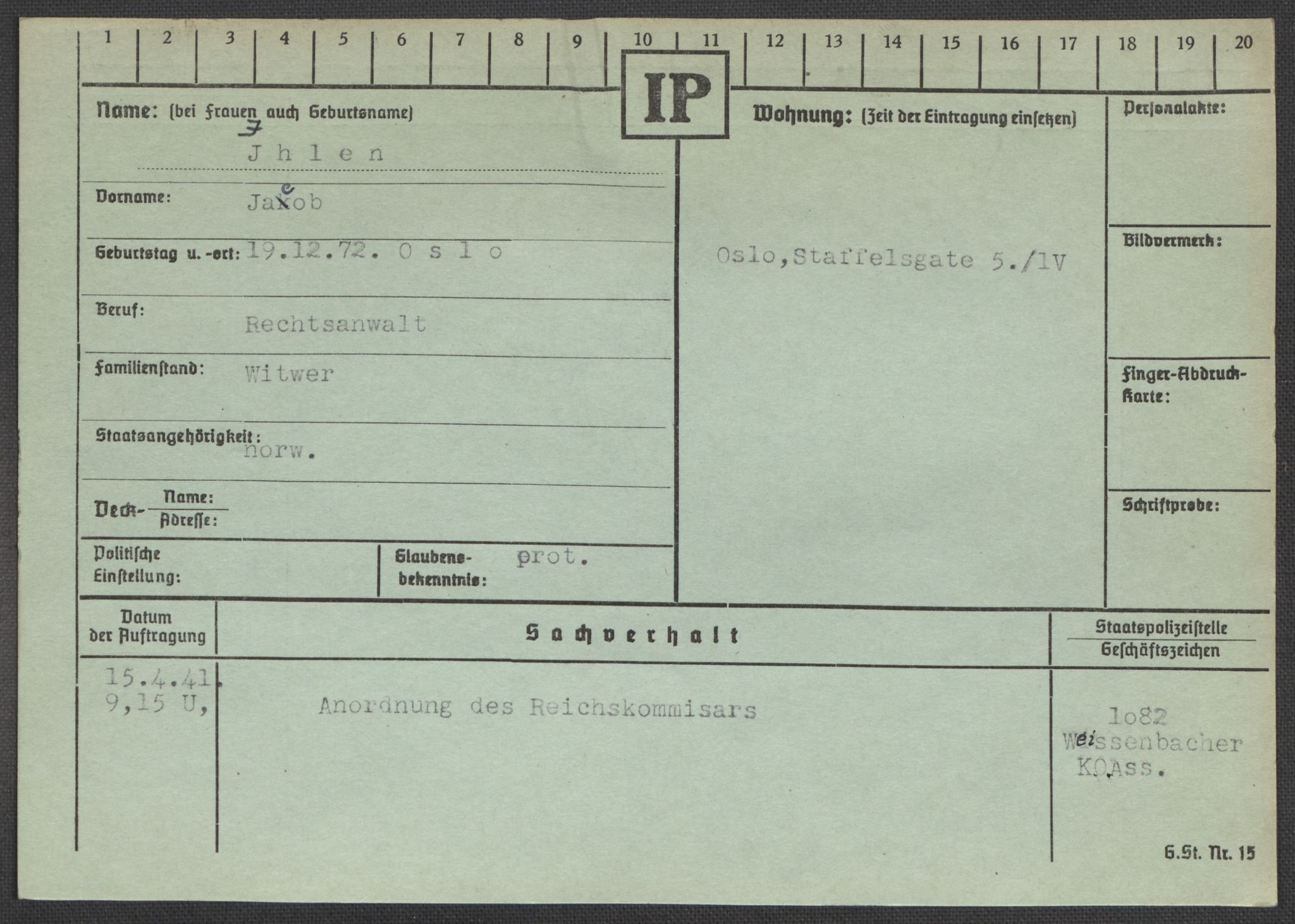 Befehlshaber der Sicherheitspolizei und des SD, AV/RA-RAFA-5969/E/Ea/Eaa/L0005: Register over norske fanger i Møllergata 19: Hø-Kj, 1940-1945, p. 118