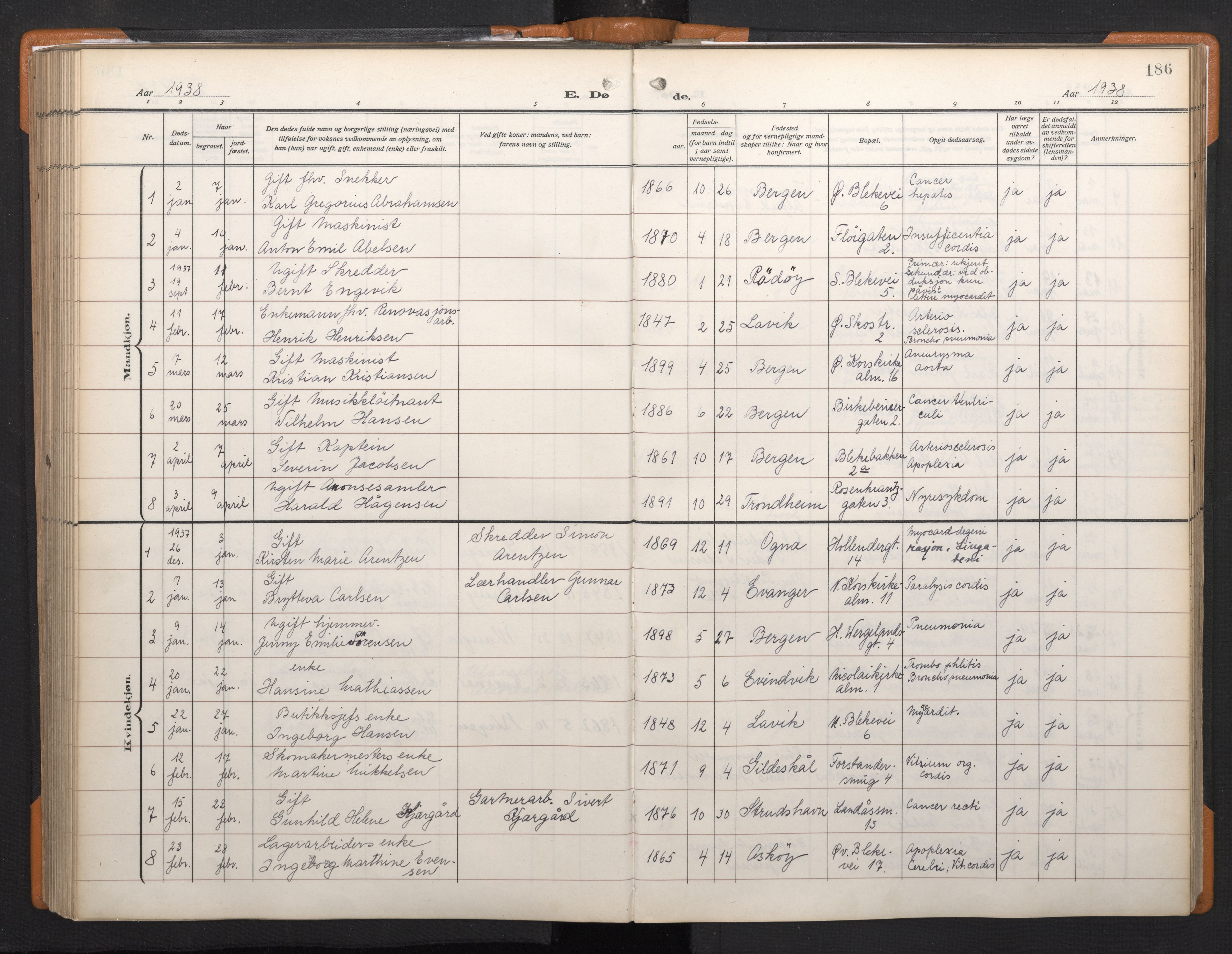 Korskirken sokneprestembete, SAB/A-76101/H/Haa/L0048: Parish register (official) no. E 6, 1910-1960, p. 185b-186a