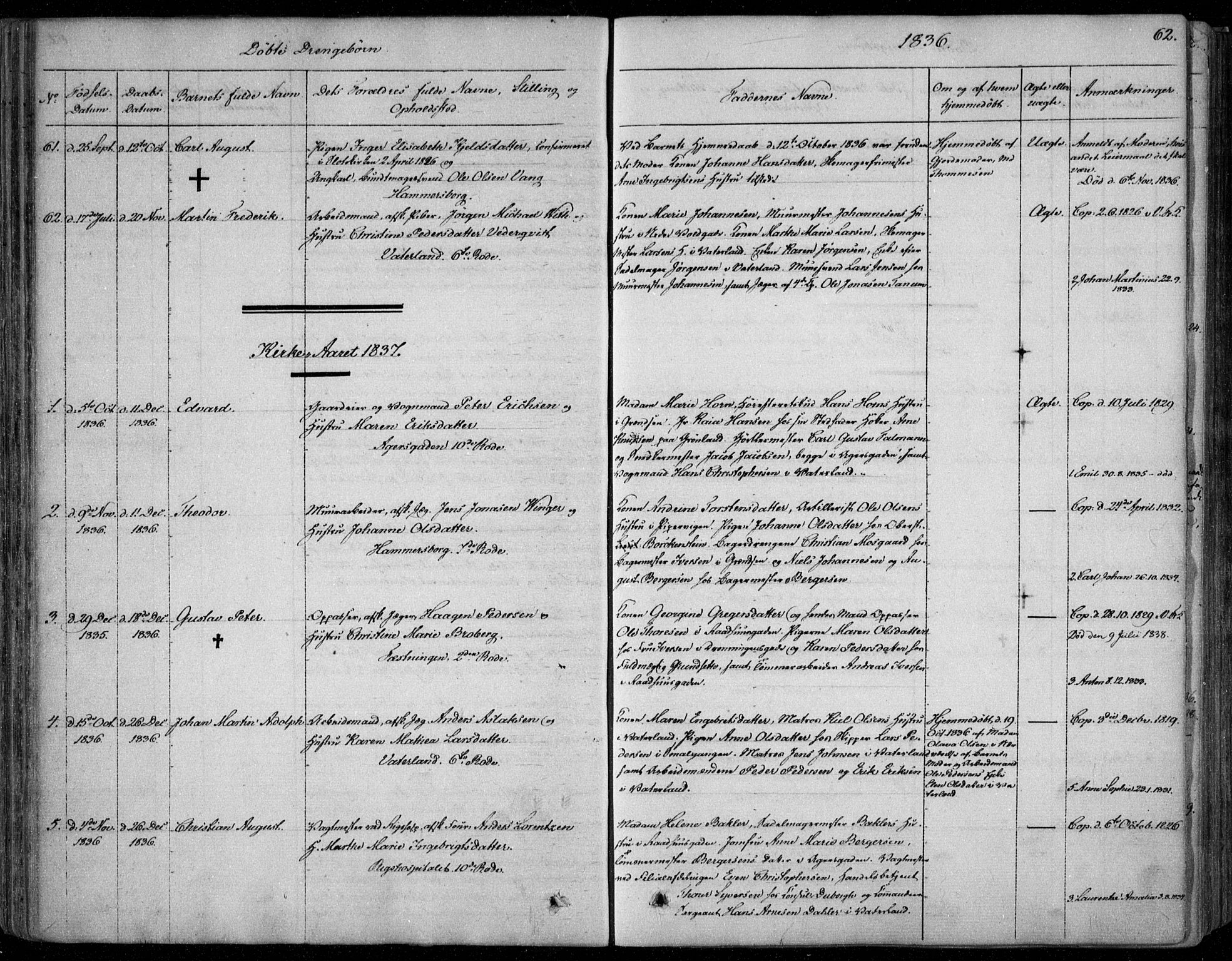 Garnisonsmenigheten Kirkebøker, SAO/A-10846/F/Fa/L0006: Parish register (official) no. 6, 1828-1841, p. 62