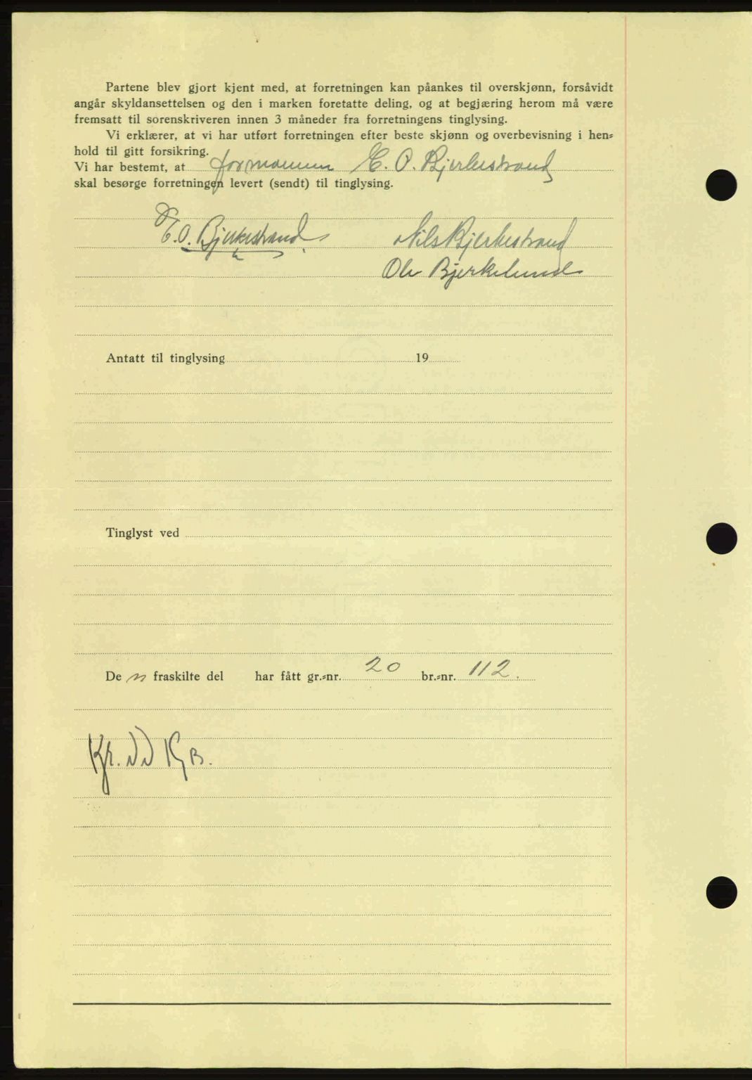 Nordmøre sorenskriveri, AV/SAT-A-4132/1/2/2Ca: Mortgage book no. A91, 1941-1942, Diary no: : 2219/1941