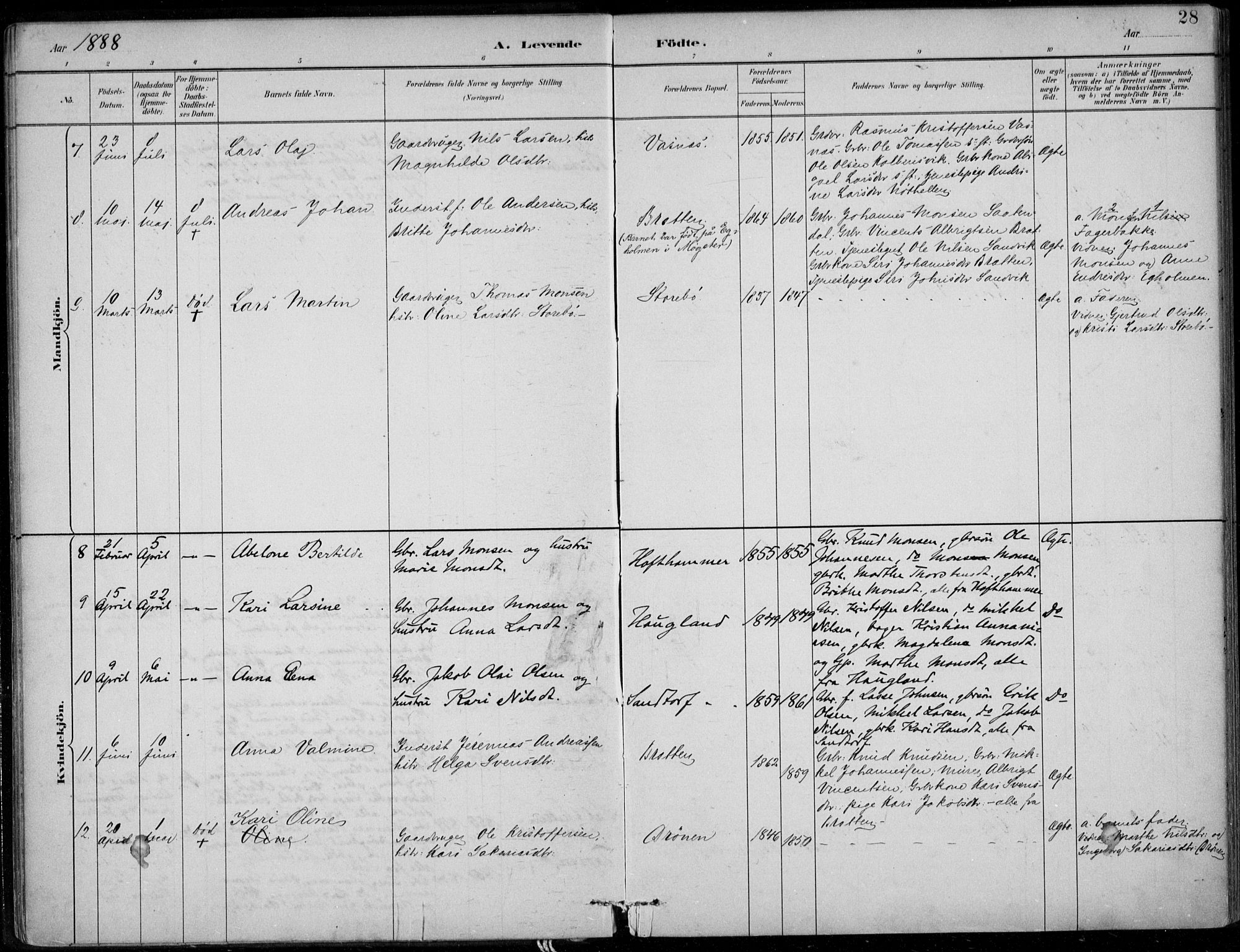 Sund sokneprestembete, AV/SAB-A-99930: Parish register (official) no. C  1, 1882-1899, p. 28