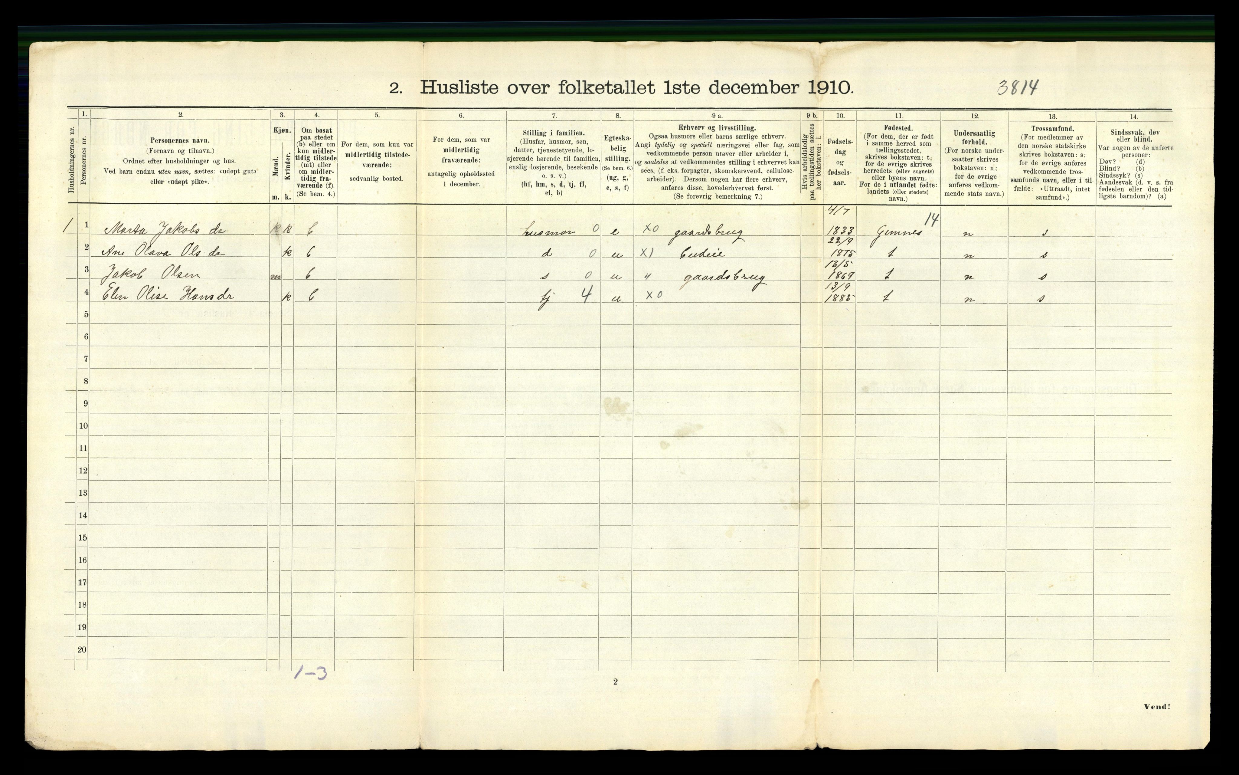 RA, 1910 census for Eide, 1910, p. 34