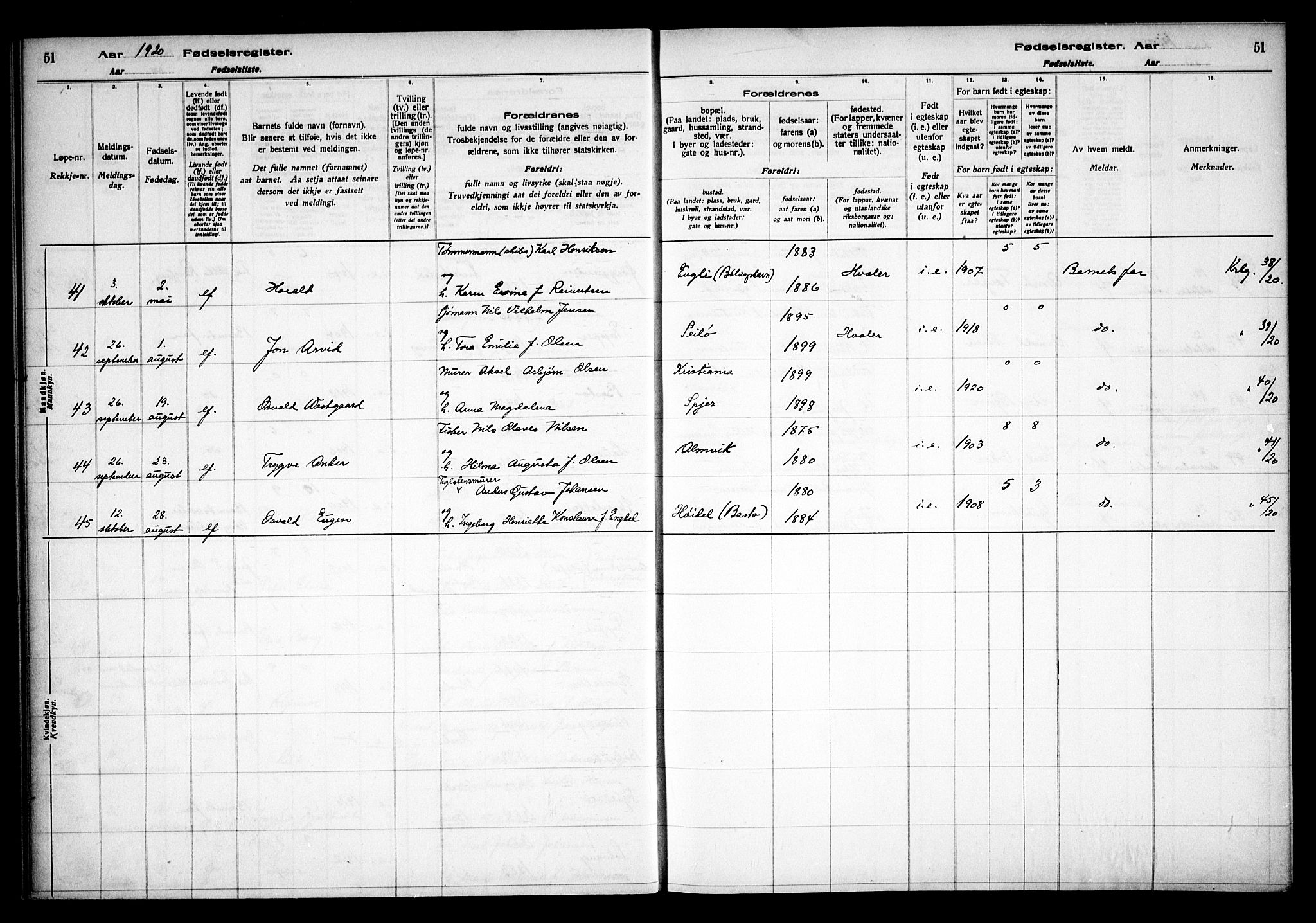 Hvaler prestekontor Kirkebøker, AV/SAO-A-2001/J/Ja/L0001: Birth register no. I 1, 1916-1938, p. 51