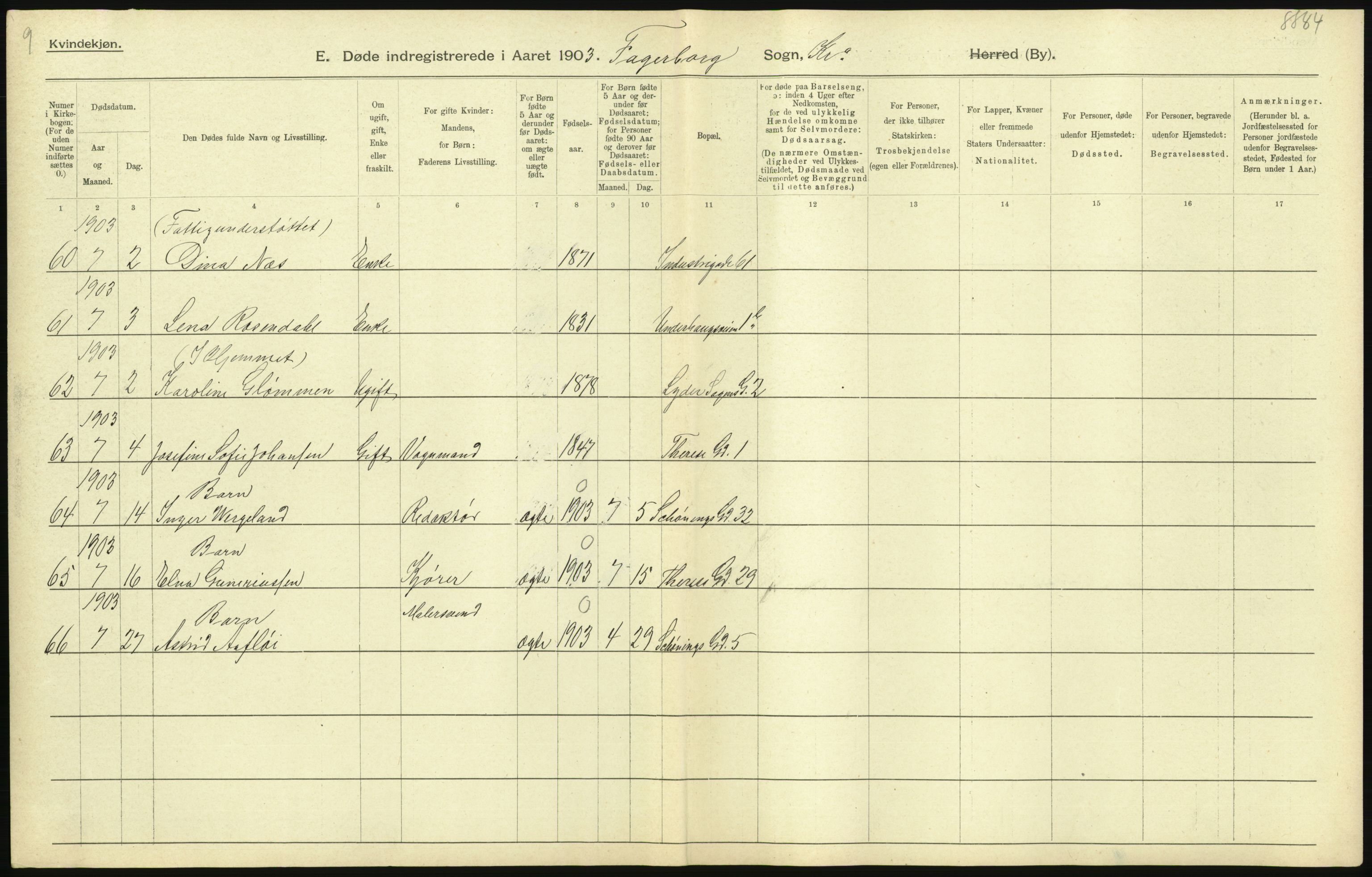 Statistisk sentralbyrå, Sosiodemografiske emner, Befolkning, AV/RA-S-2228/D/Df/Dfa/Dfaa/L0004: Kristiania: Gifte, døde, 1903, p. 19