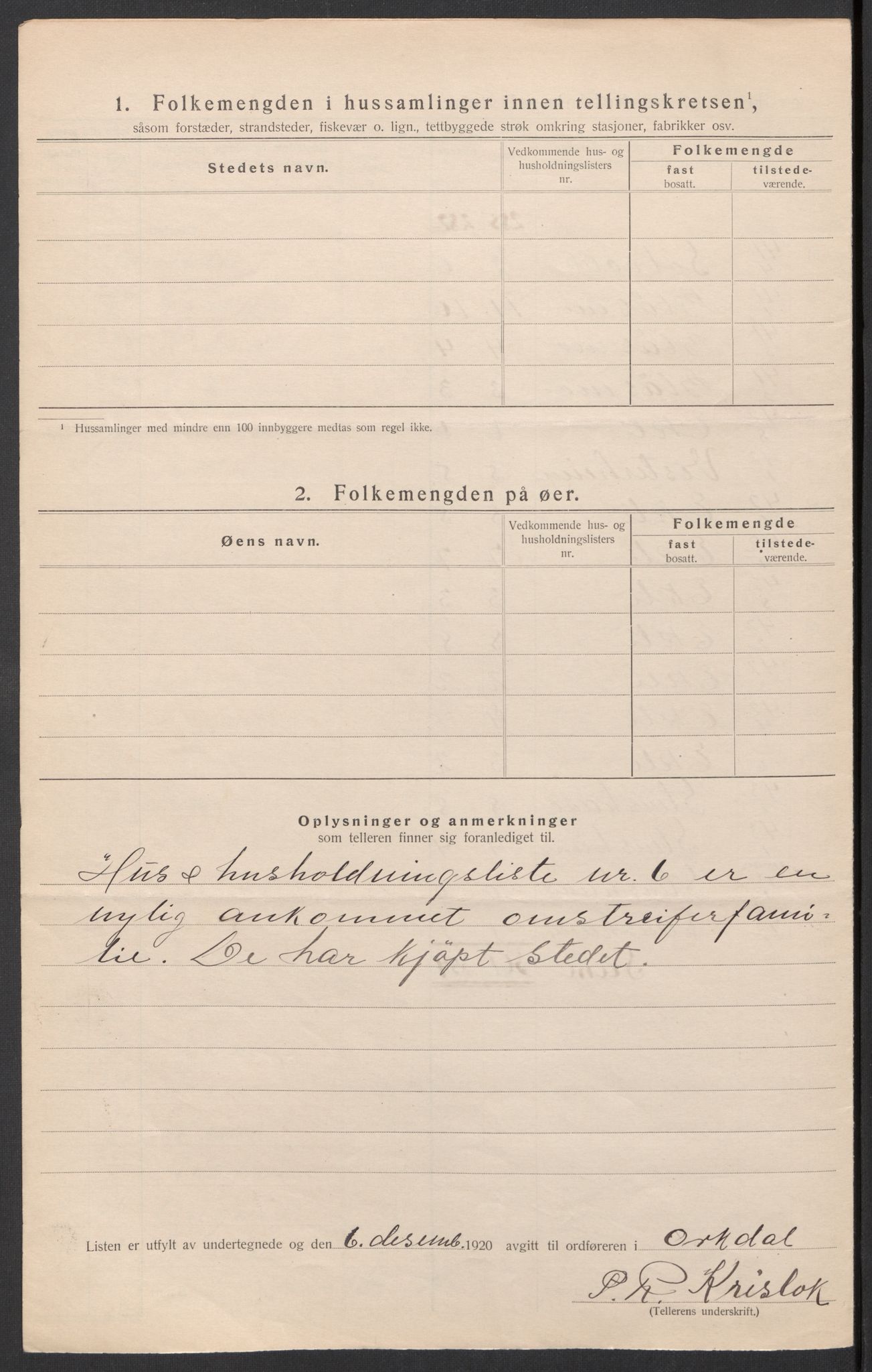 SAT, 1920 census for Orkdal, 1920, p. 16