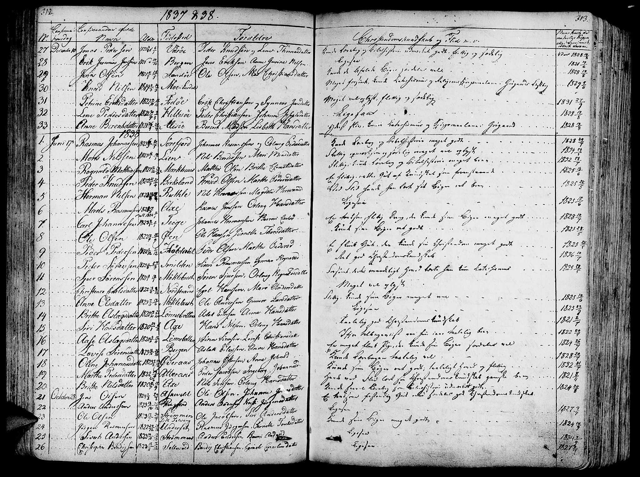 Askvoll sokneprestembete, AV/SAB-A-79501/H/Haa/Haaa/L0010: Parish register (official) no. A 10, 1821-1844, p. 312-313