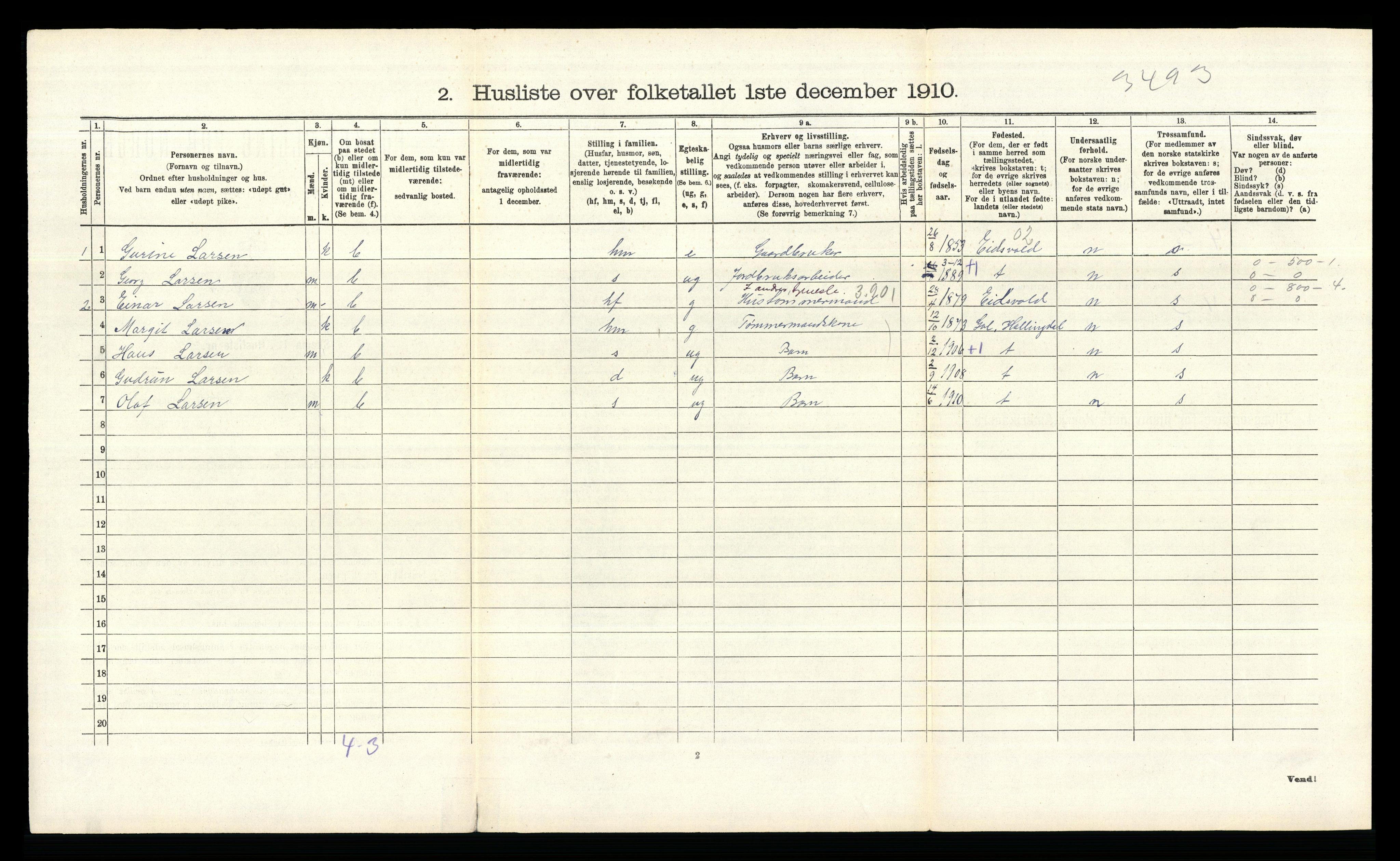 RA, 1910 census for Bærum, 1910, p. 952