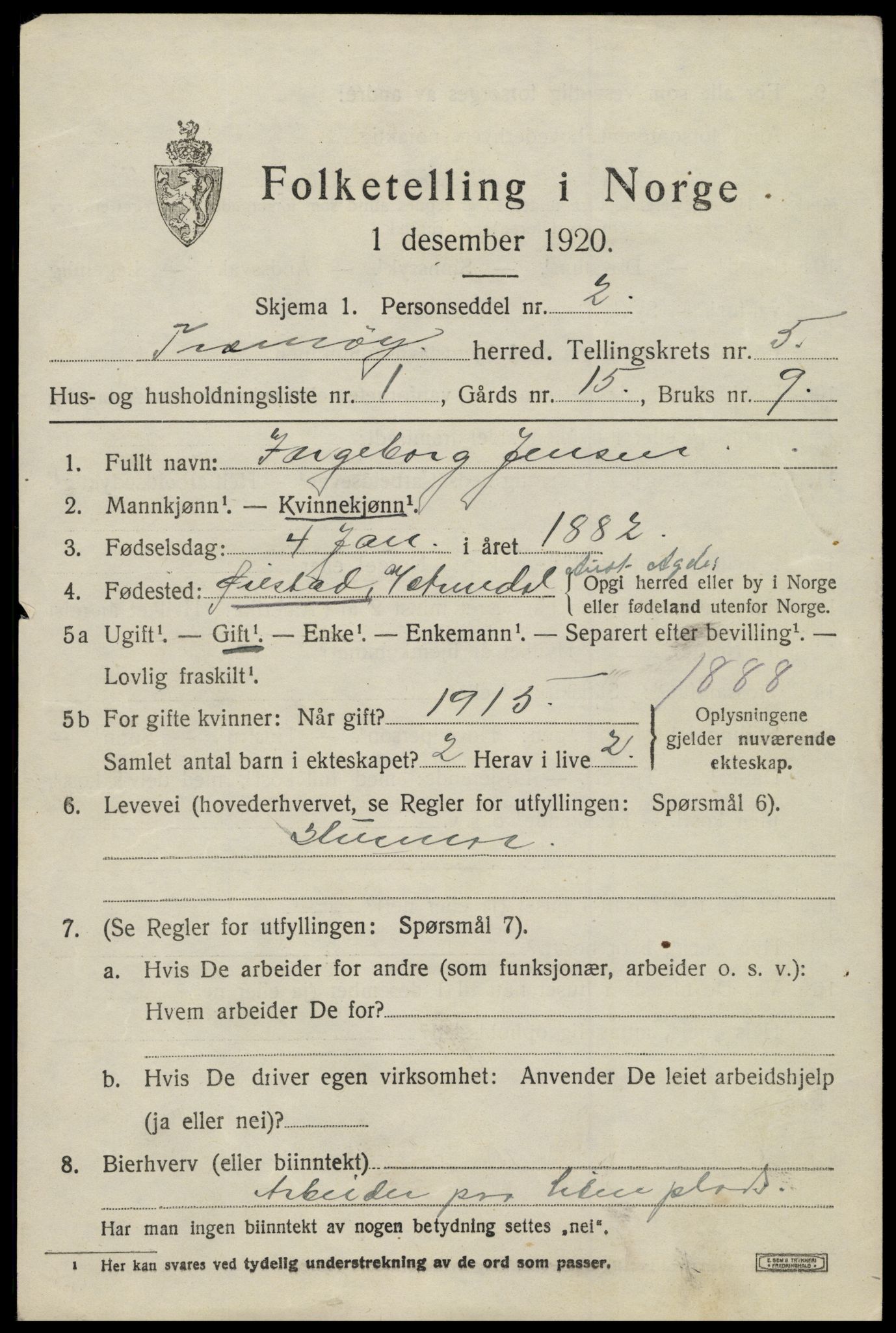 SAK, 1920 census for Tromøy, 1920, p. 3819