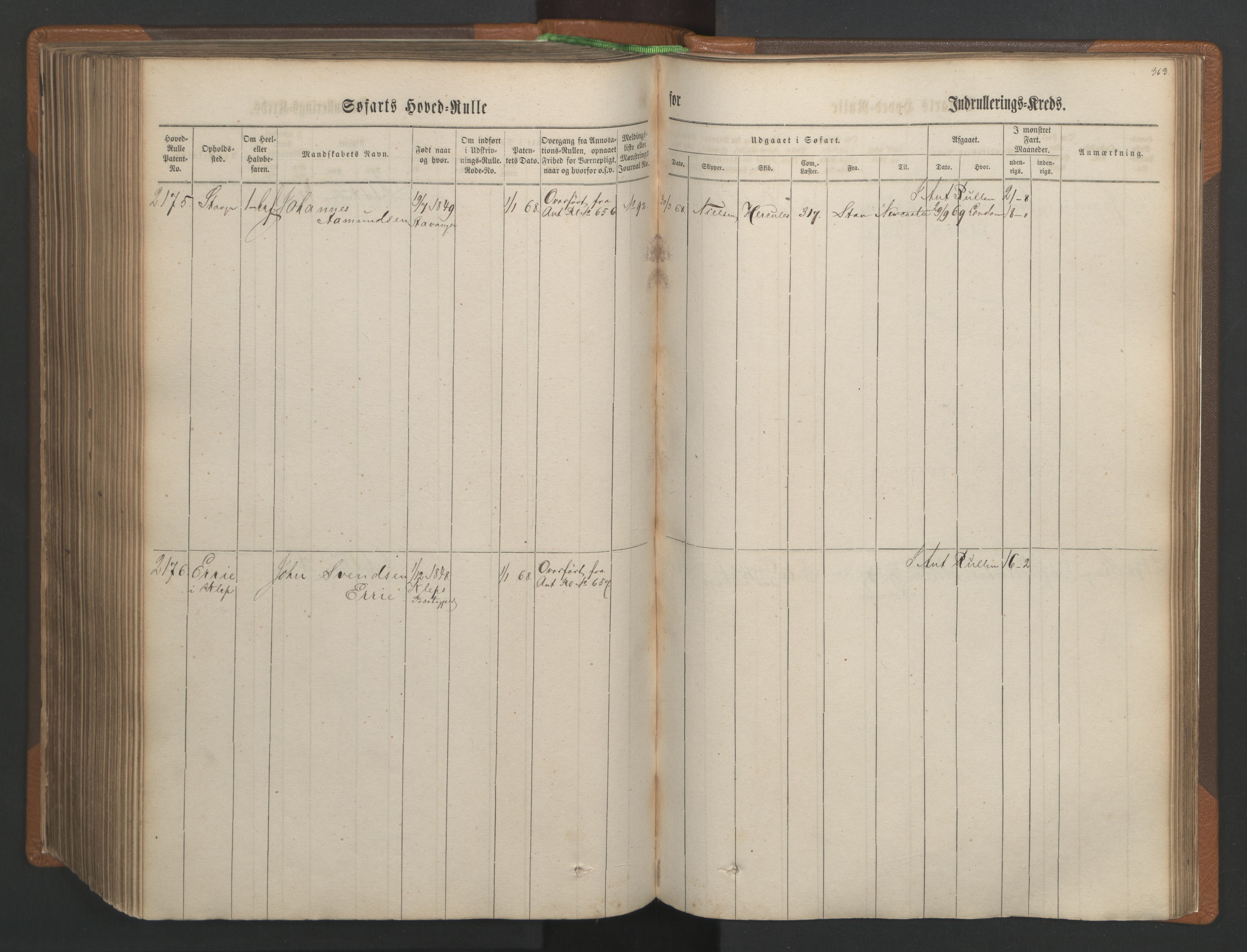 Stavanger sjømannskontor, AV/SAST-A-102006/F/Fb/Fbb/L0003: Sjøfartshovedrulle, patentnr. 1451-2270, 1863, p. 380