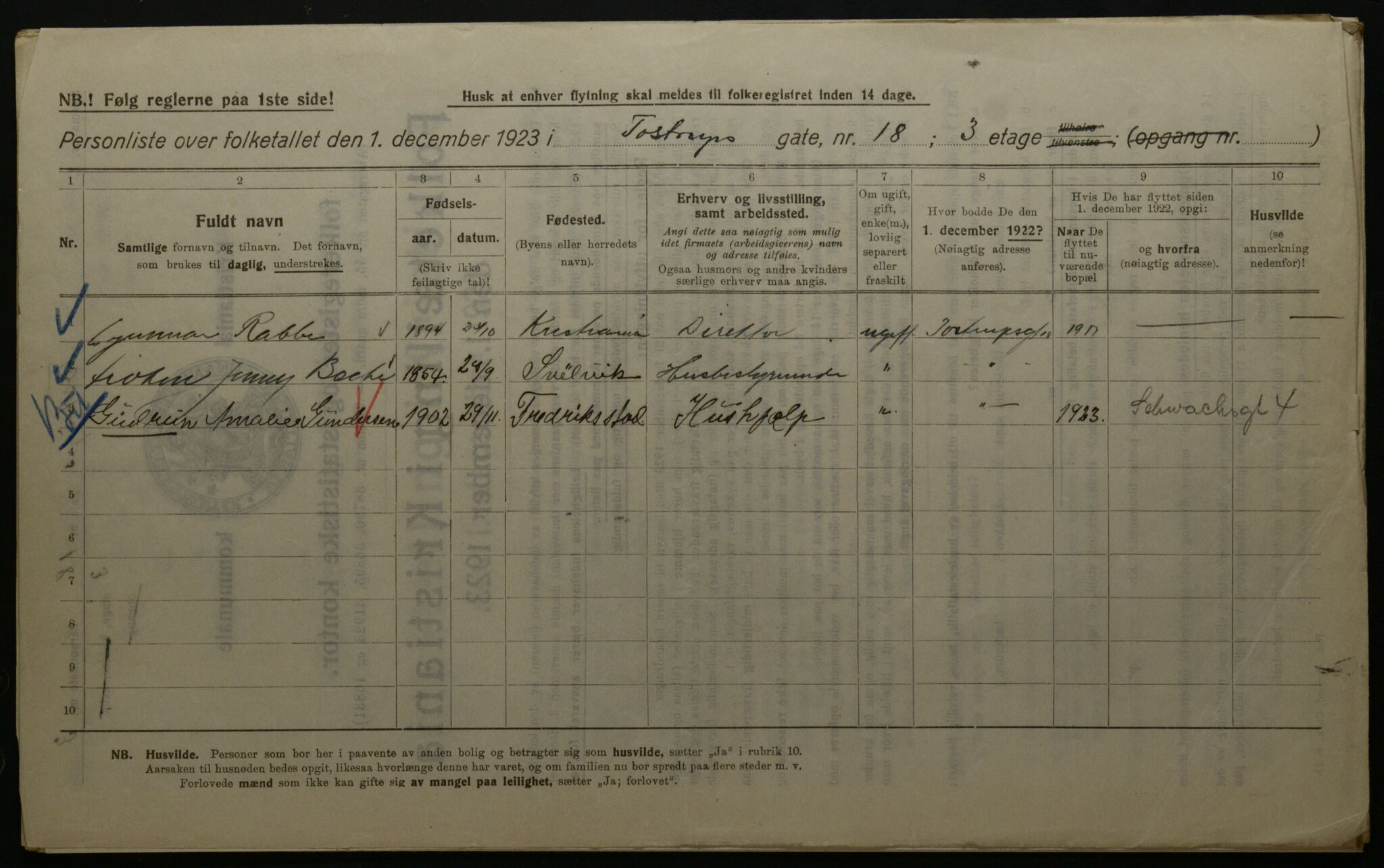 OBA, Municipal Census 1923 for Kristiania, 1923, p. 126917