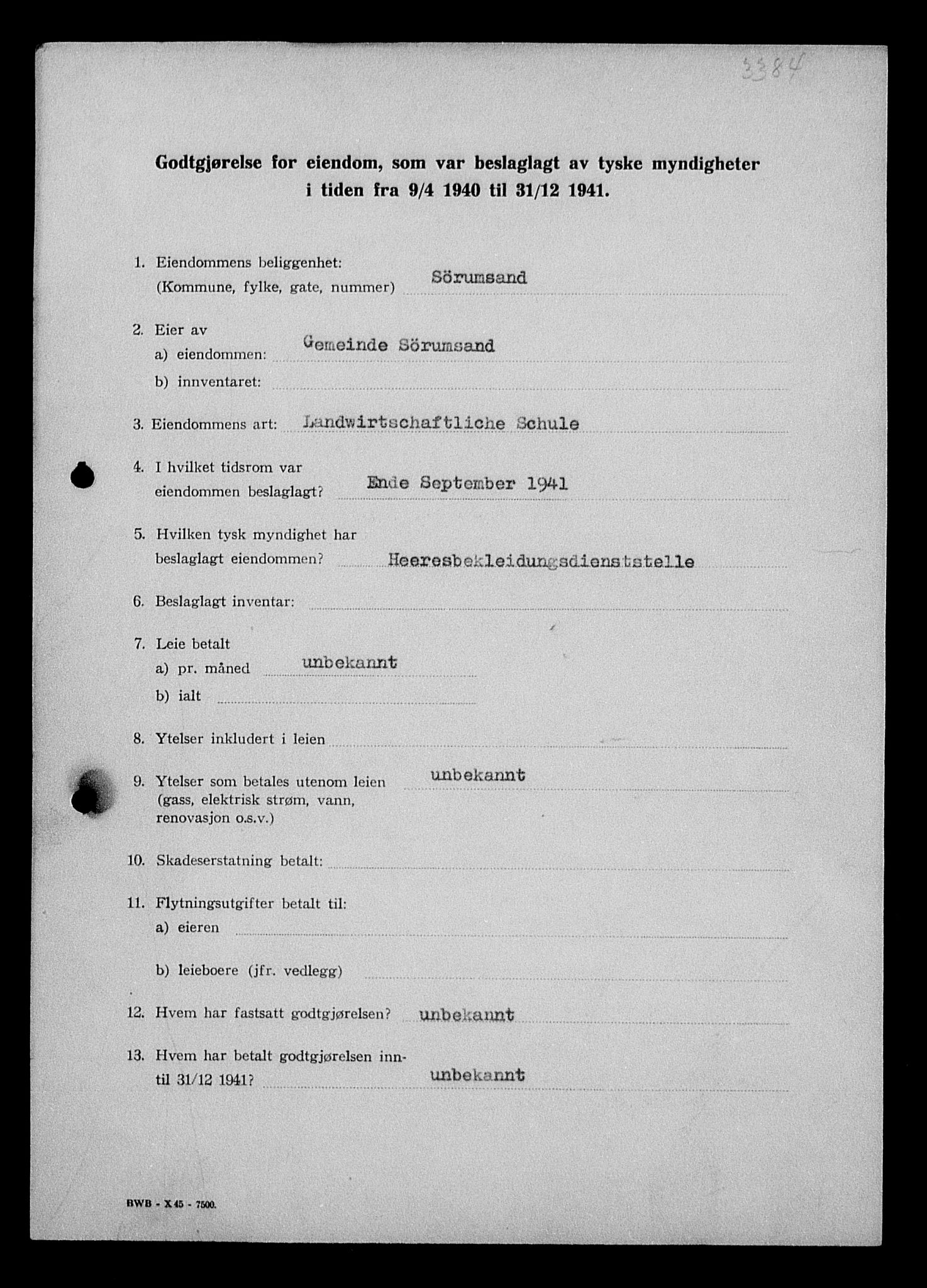 Justisdepartementet, Tilbakeføringskontoret for inndratte formuer, AV/RA-S-1564/I/L1010: Godtgjørelse for beslaglagt eiendom, 1940-1941, p. 147