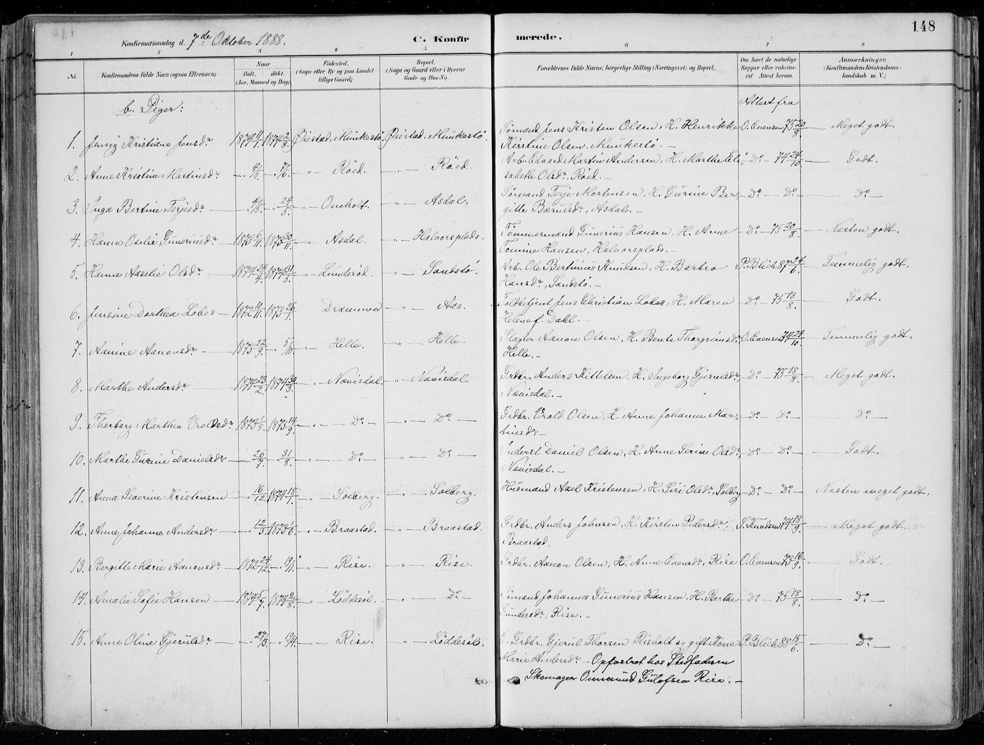 Øyestad sokneprestkontor, AV/SAK-1111-0049/F/Fa/L0017: Parish register (official) no. A 17, 1887-1896, p. 148