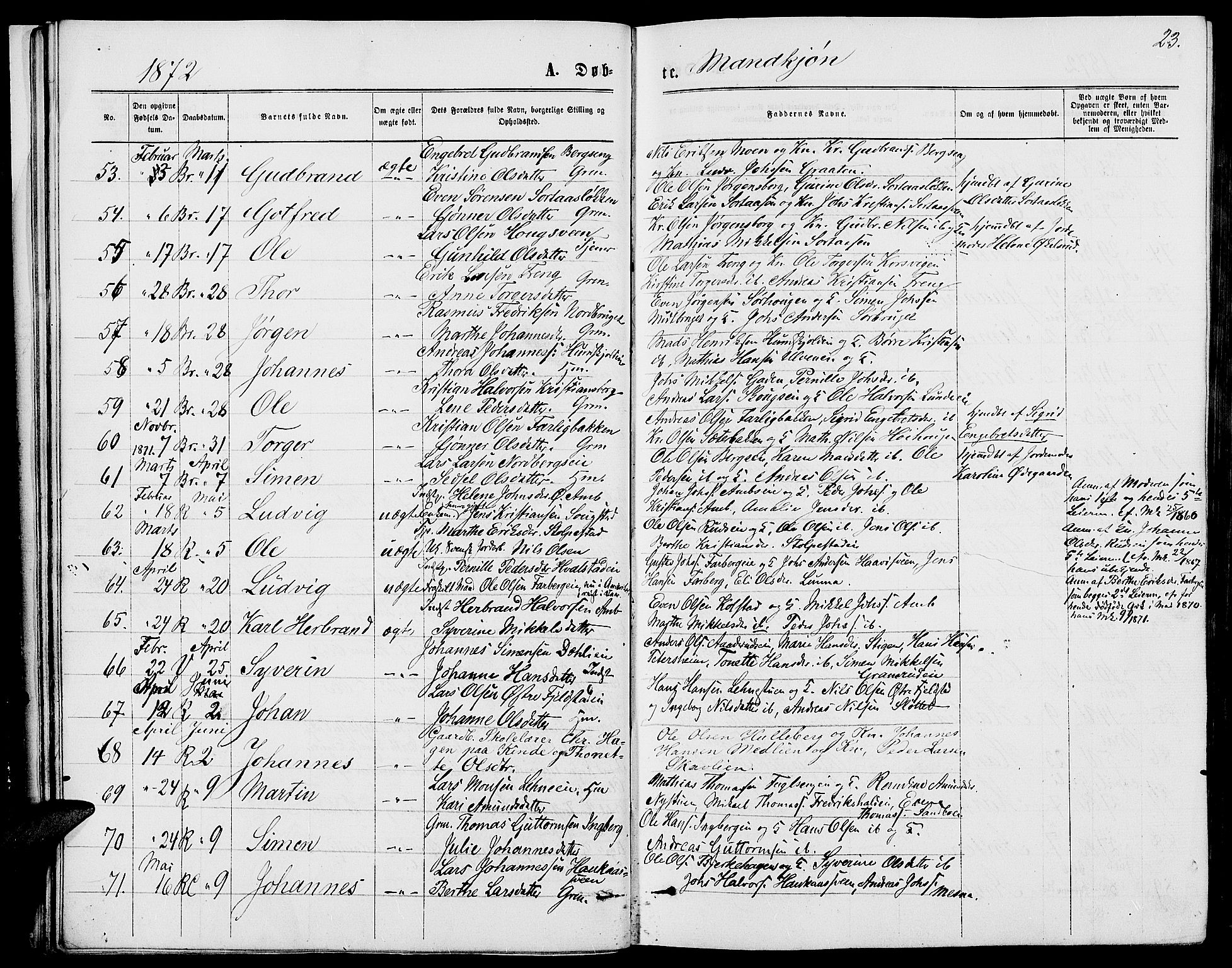 Ringsaker prestekontor, SAH/PREST-014/L/La/L0008: Parish register (copy) no. 8, 1870-1878, p. 23