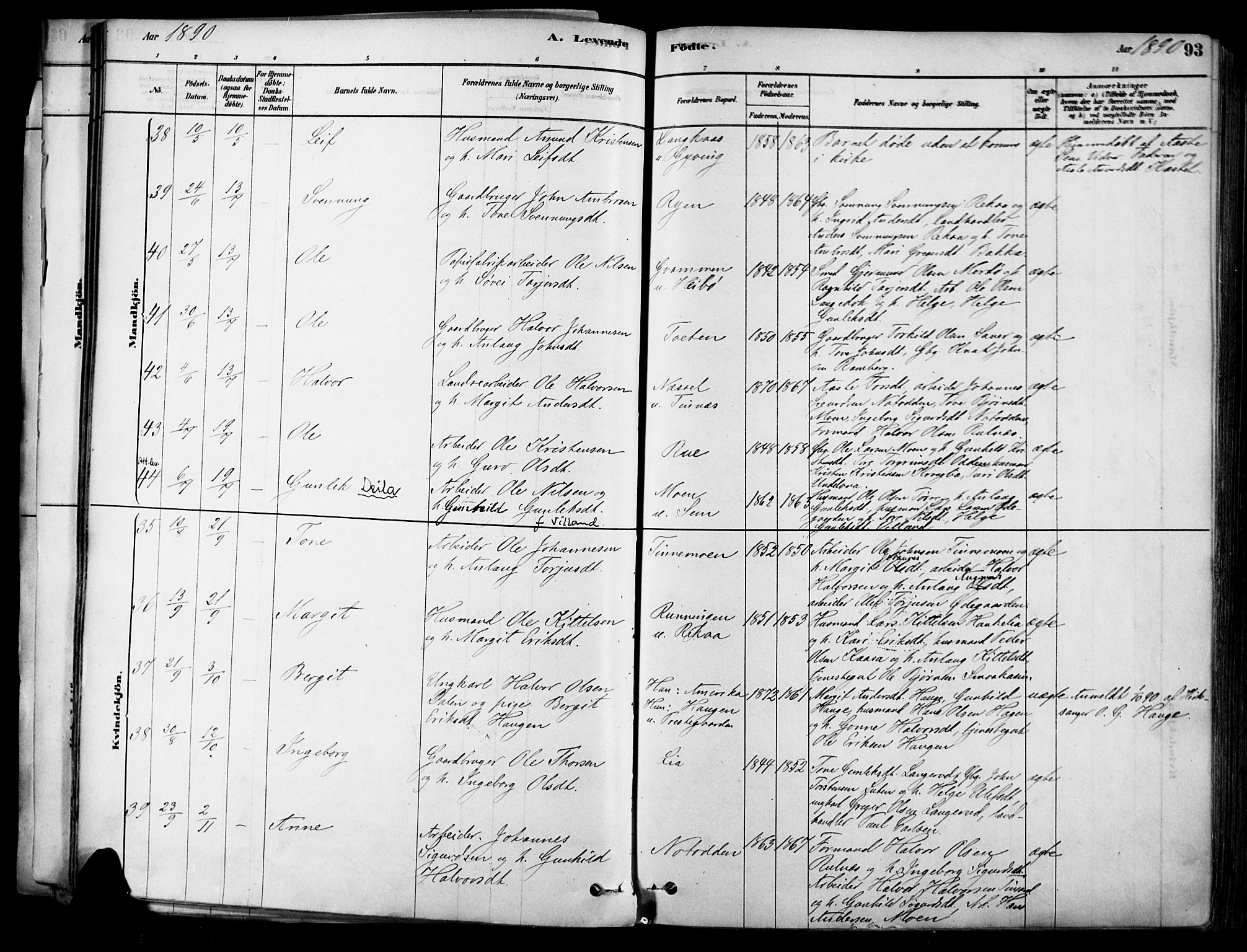 Heddal kirkebøker, AV/SAKO-A-268/F/Fa/L0008: Parish register (official) no. I 8, 1878-1903, p. 93