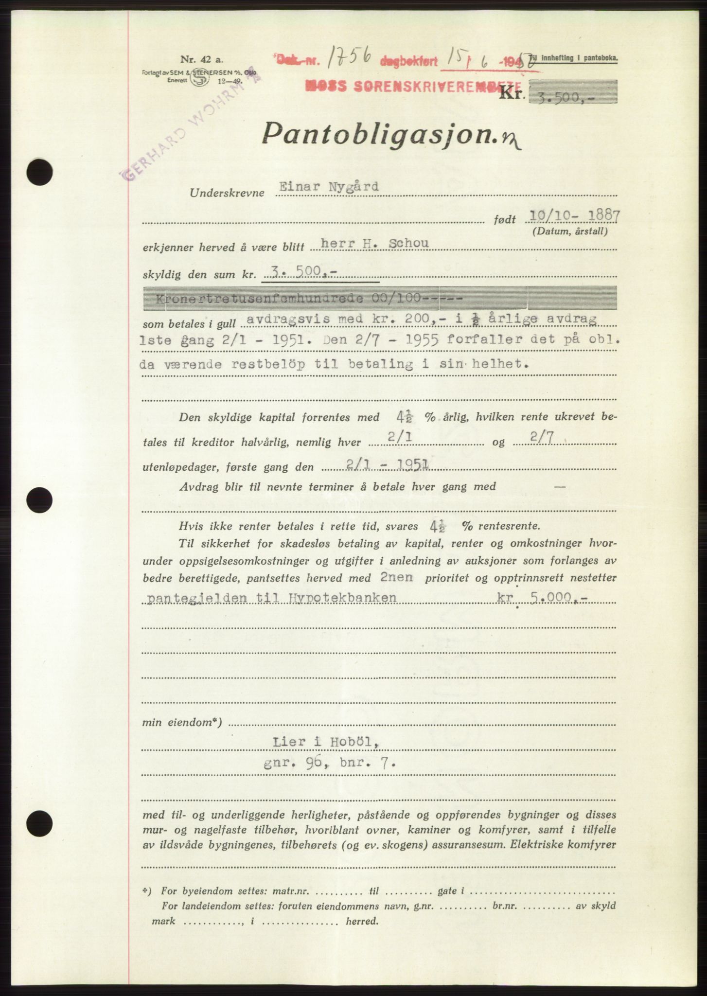 Moss sorenskriveri, AV/SAO-A-10168: Mortgage book no. B24, 1950-1950, Diary no: : 1756/1950