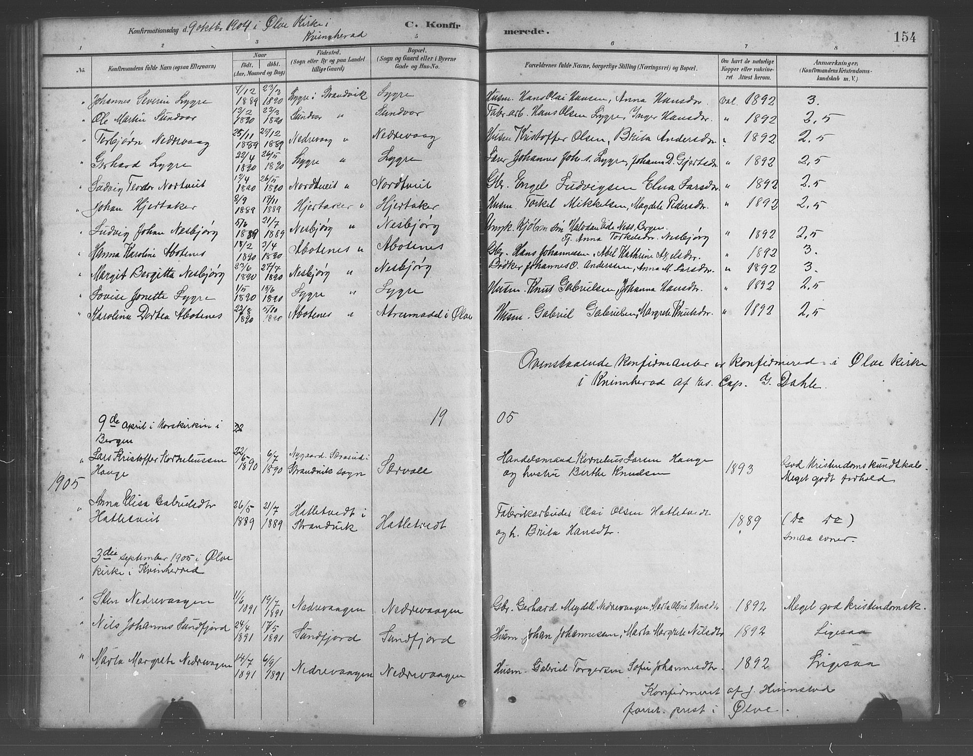 Fusa sokneprestembete, SAB/A-75401/H/Hab: Parish register (copy) no. C 2, 1886-1926, p. 154
