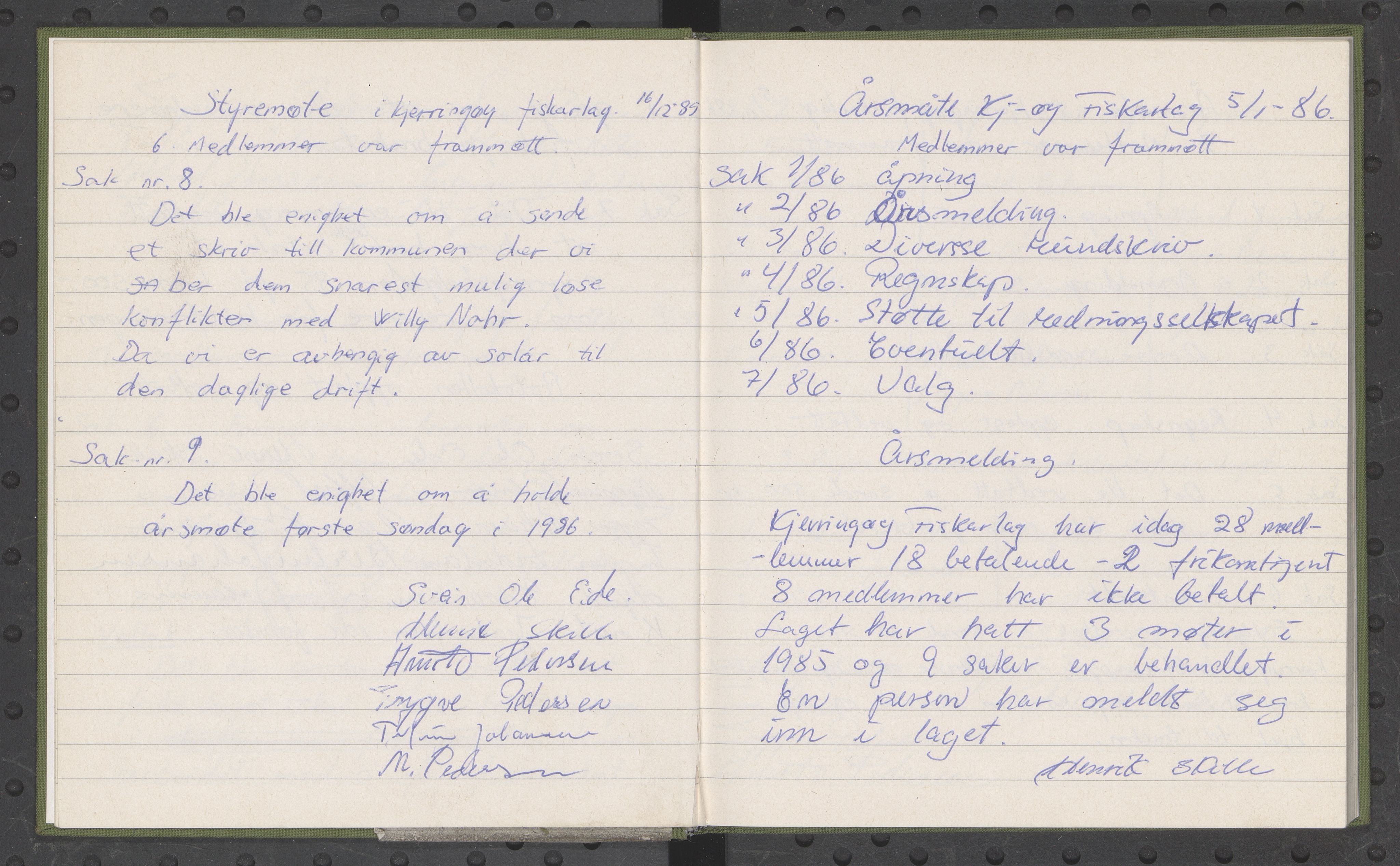Kjerringøy fiskarlag, AIN/NA199/100/L0001: Forhandlingsprotokoll, 1985-1990