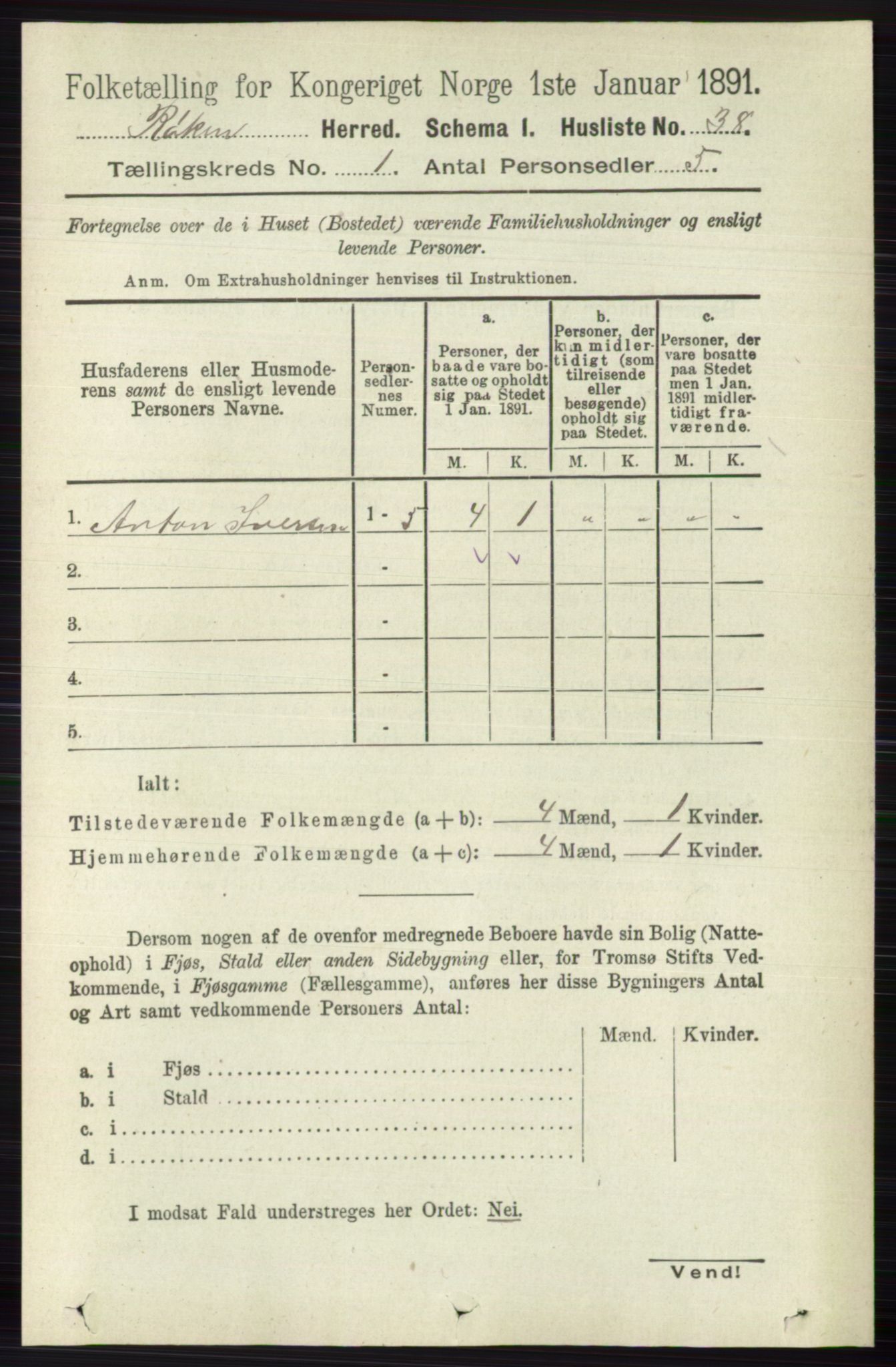 RA, 1891 census for 0627 Røyken, 1891, p. 61