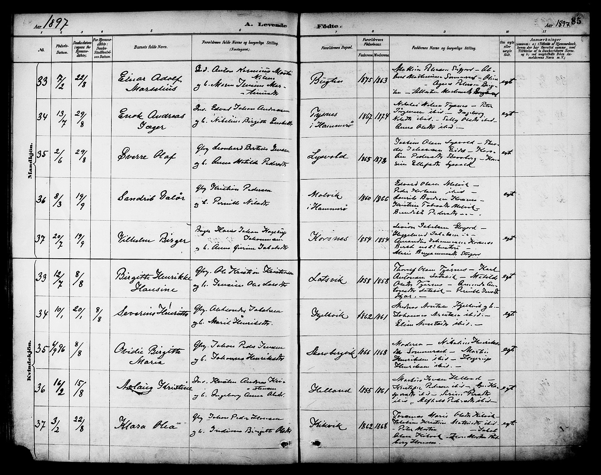 Ministerialprotokoller, klokkerbøker og fødselsregistre - Nordland, AV/SAT-A-1459/861/L0869: Parish register (official) no. 861A04, 1889-1903, p. 85