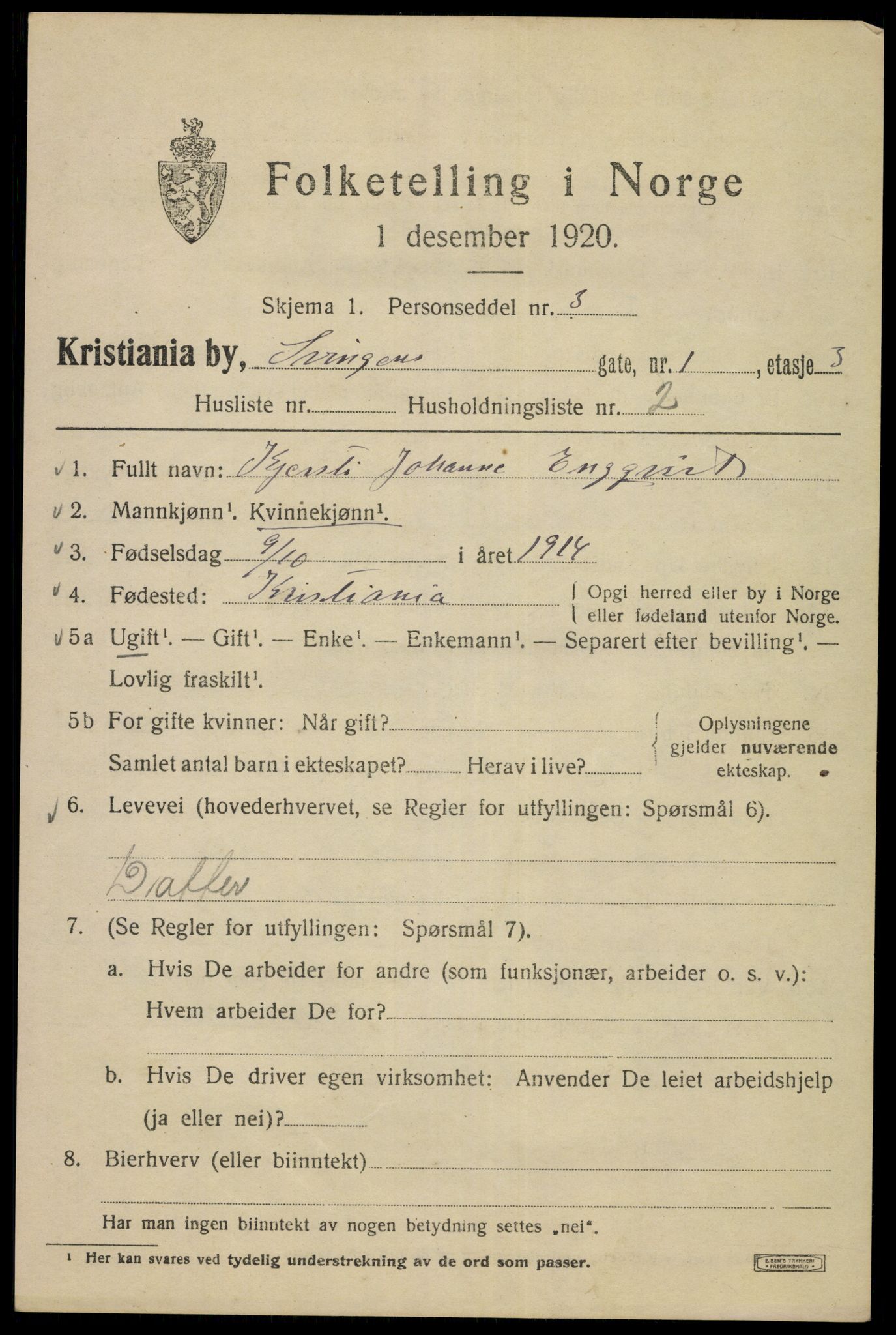 SAO, 1920 census for Kristiania, 1920, p. 560183