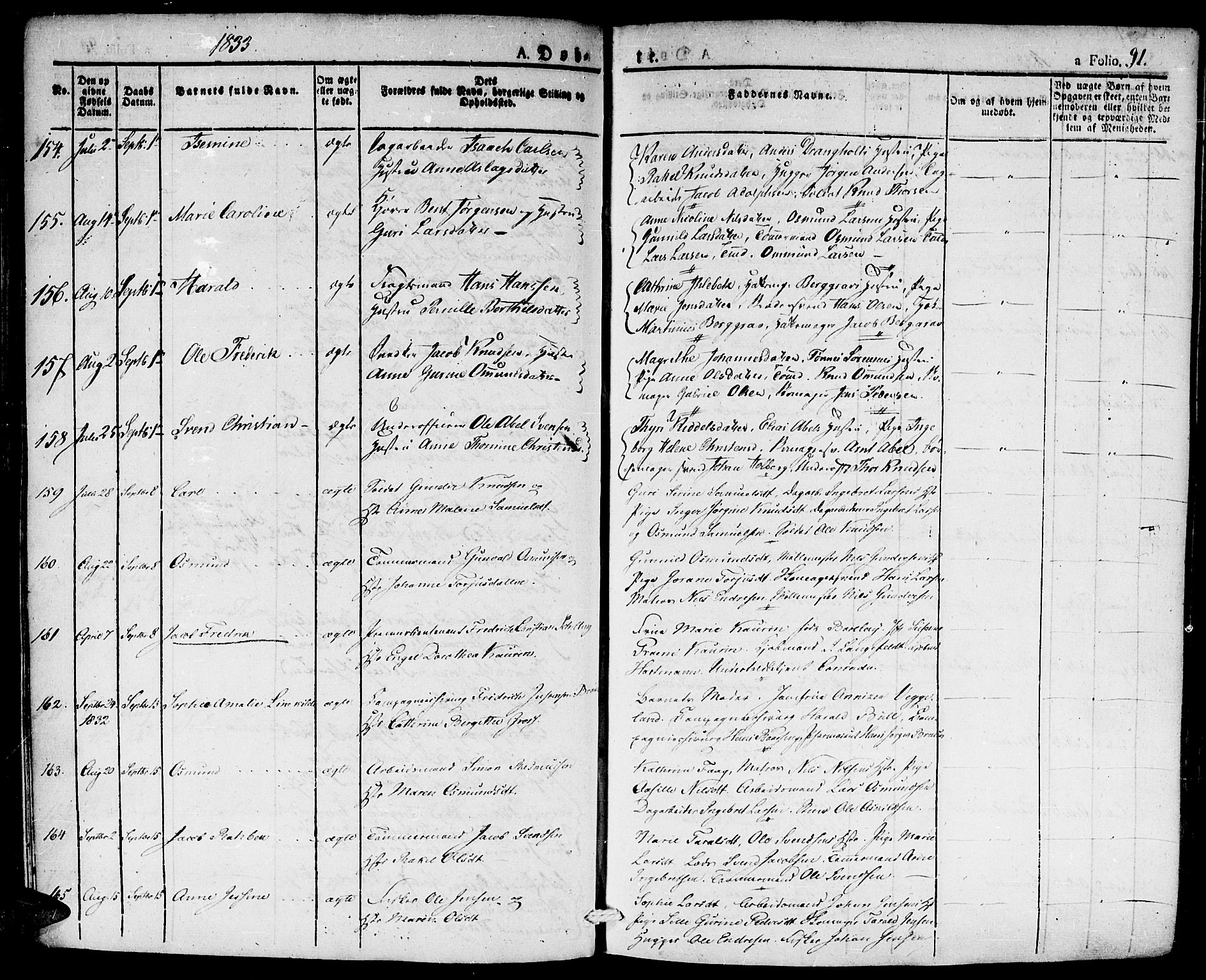 Kristiansand domprosti, SAK/1112-0006/F/Fa/L0011: Parish register (official) no. A 11, 1827-1841, p. 91