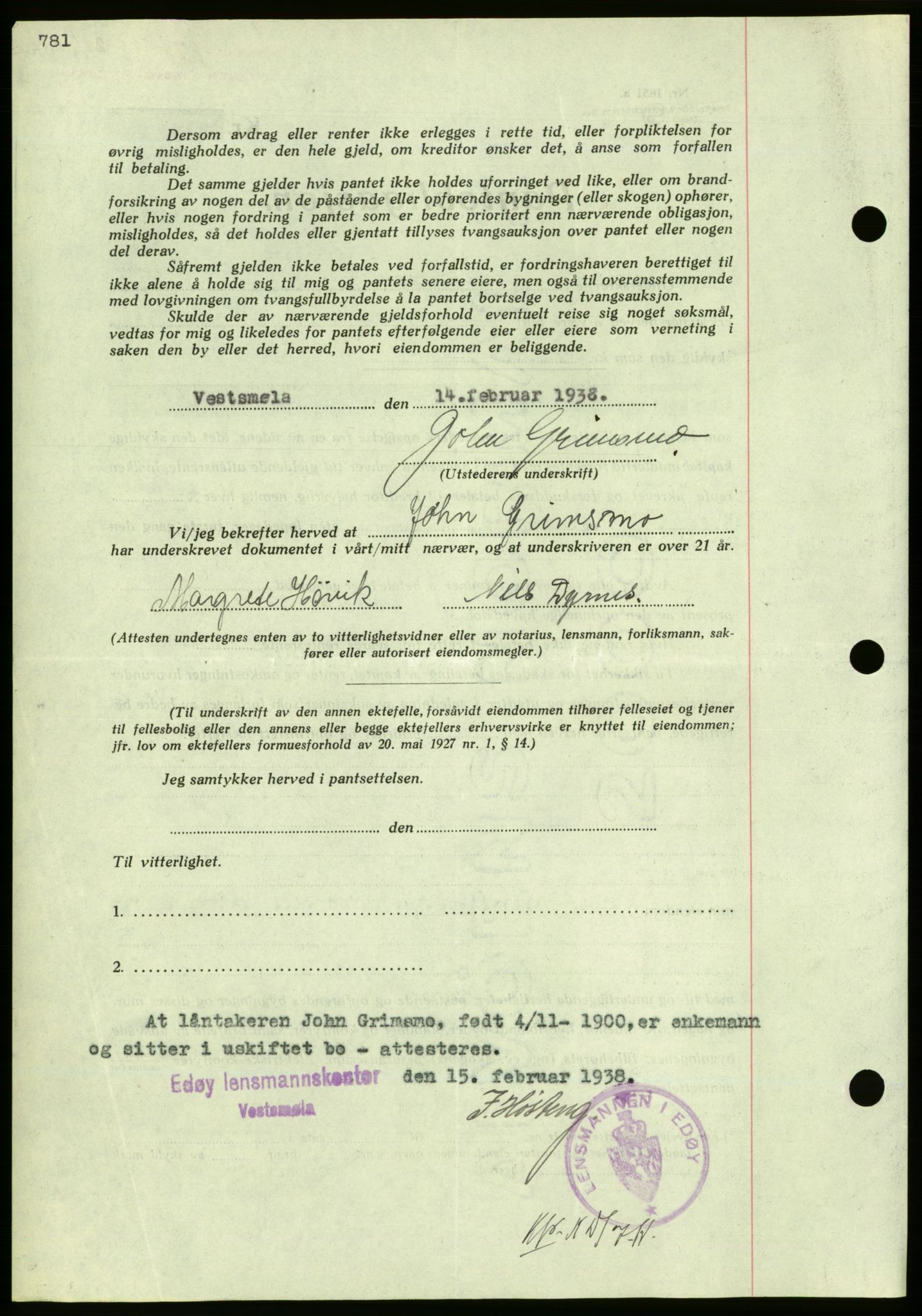 Nordmøre sorenskriveri, AV/SAT-A-4132/1/2/2Ca/L0092: Mortgage book no. B82, 1937-1938, Diary no: : 478/1938